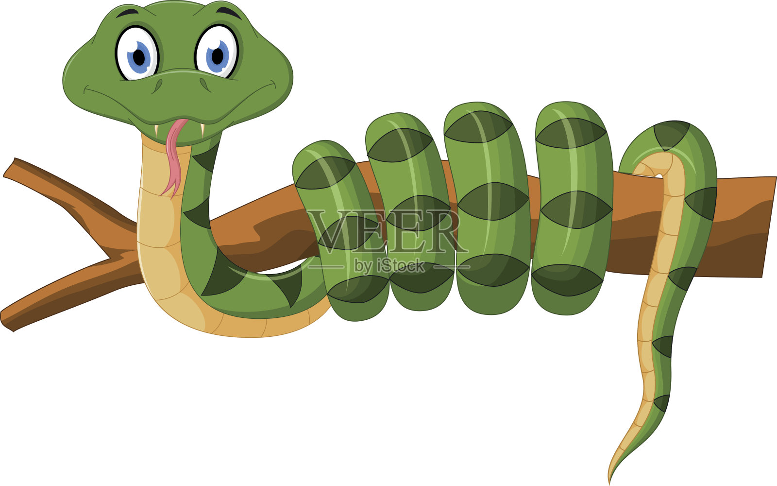 树枝上的绿蛇卡通设计元素图片