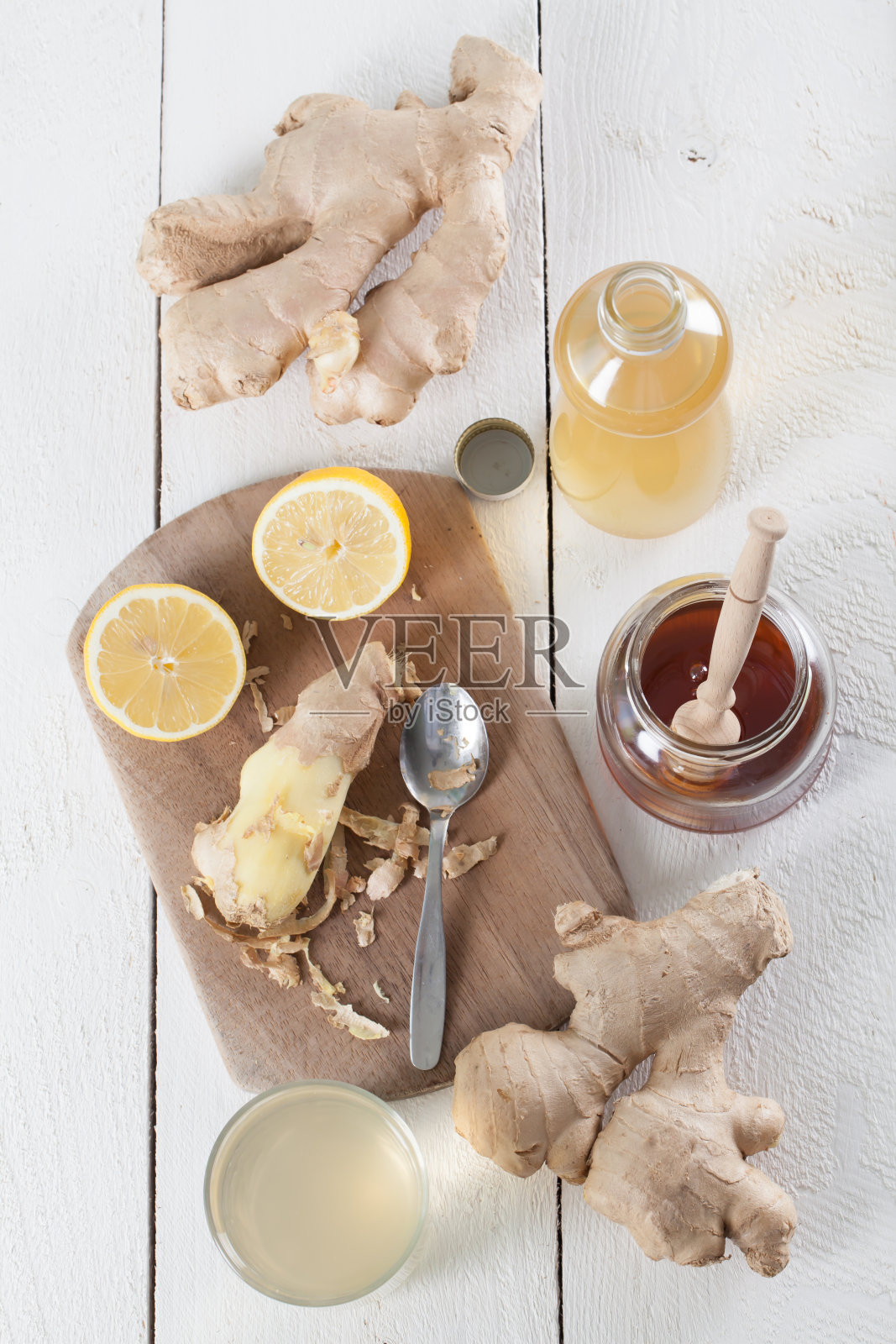 姜汁加蜂蜜和柠檬照片摄影图片