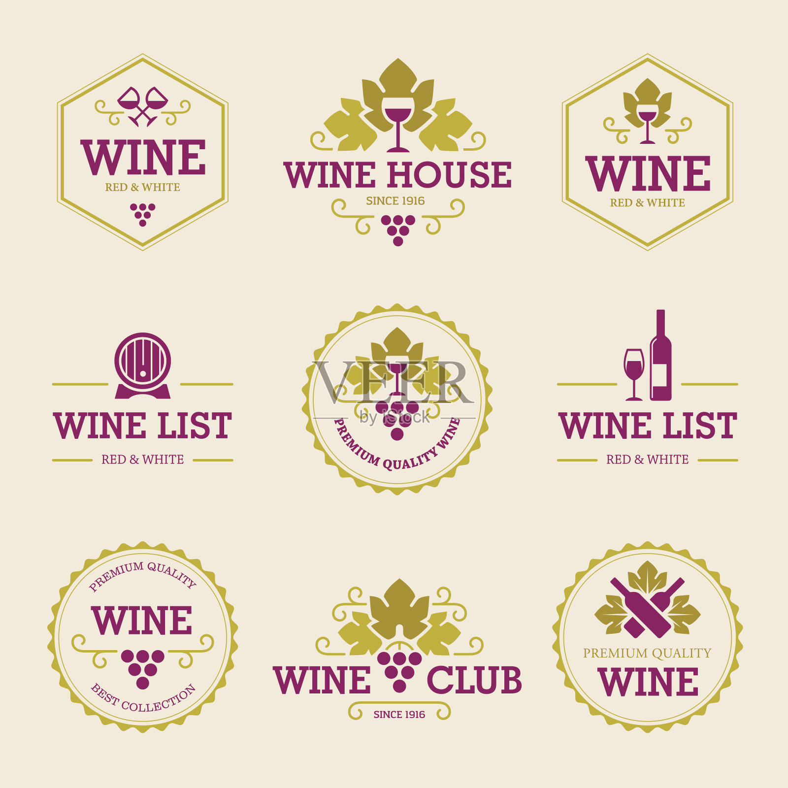 彩色葡萄酒标签和徽章插画图片素材