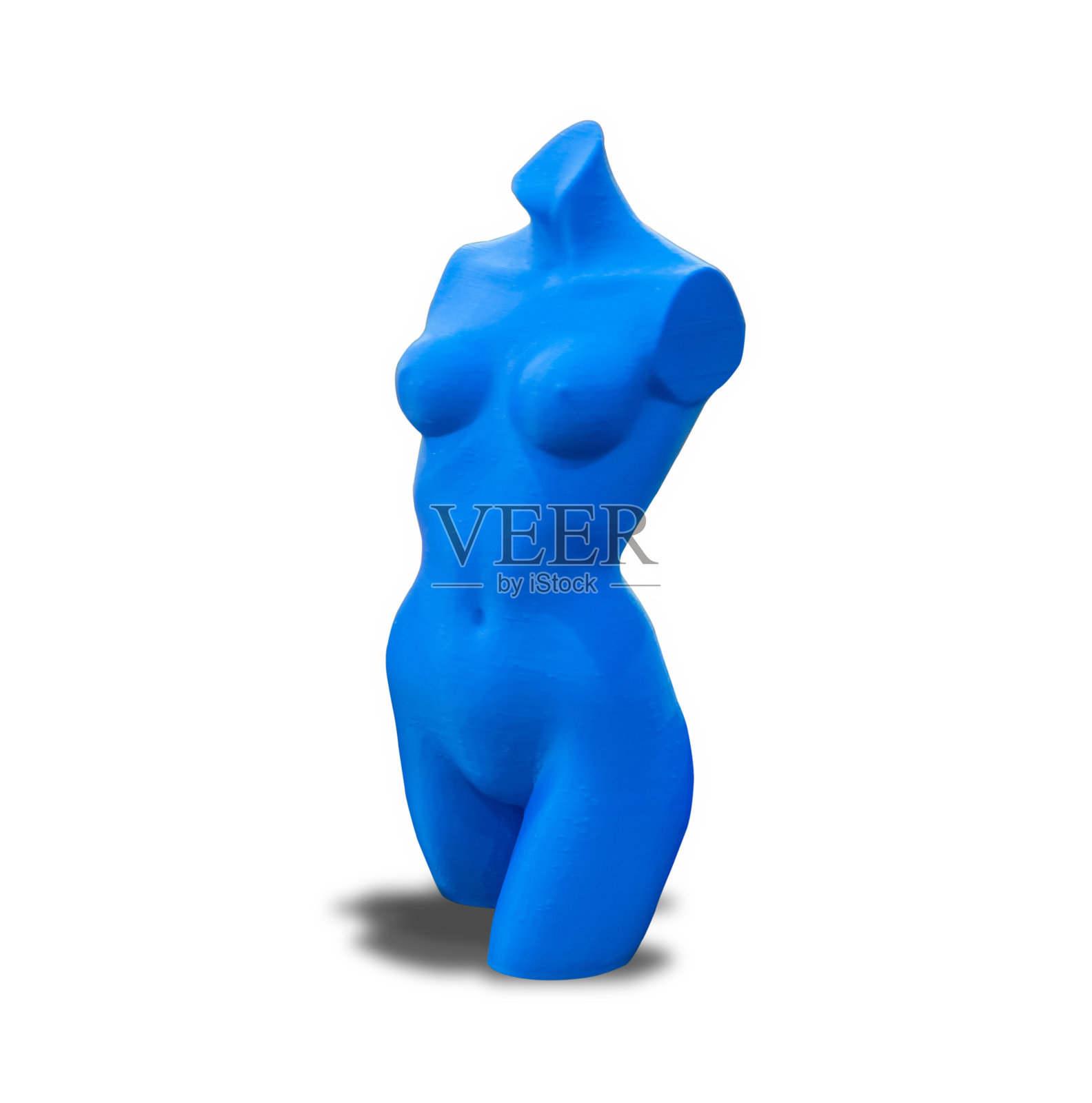 蓝色假女性躯干孤立在白色背景上。照片摄影图片