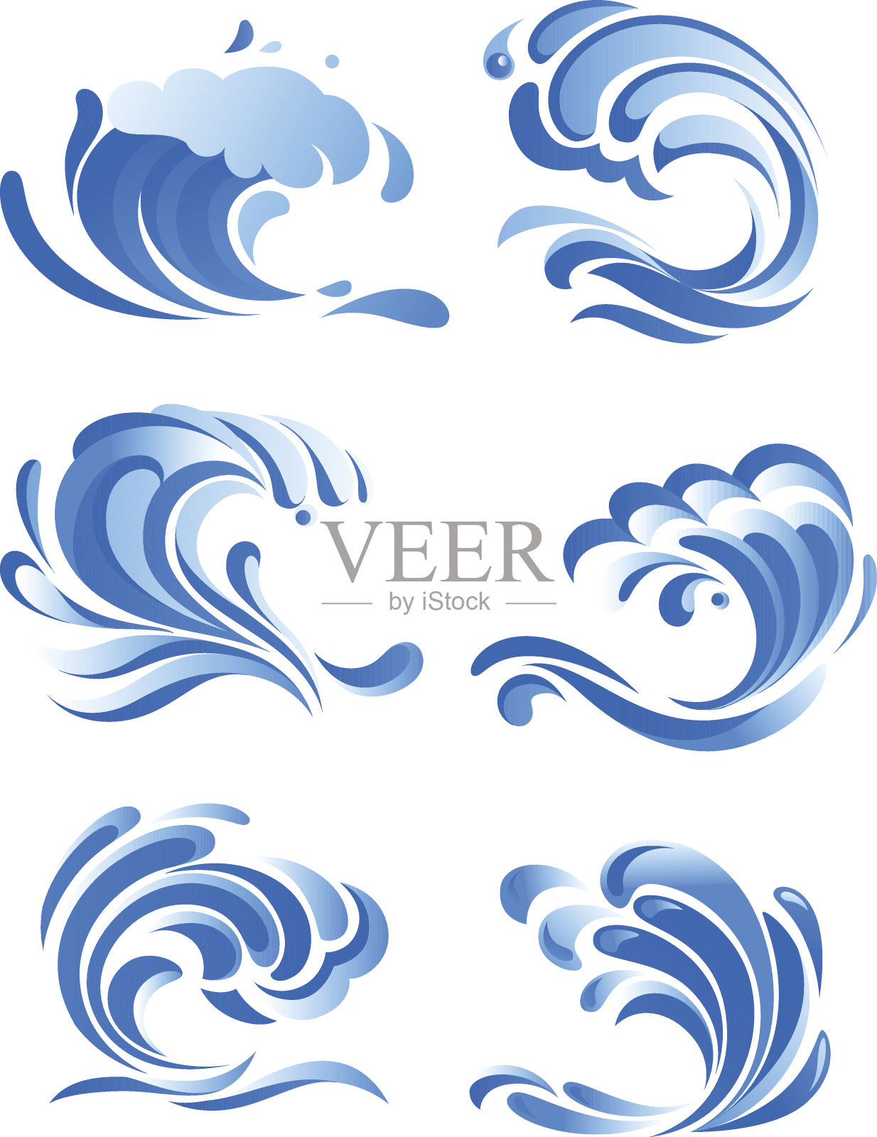 蓝色卷曲的海浪插画图片素材