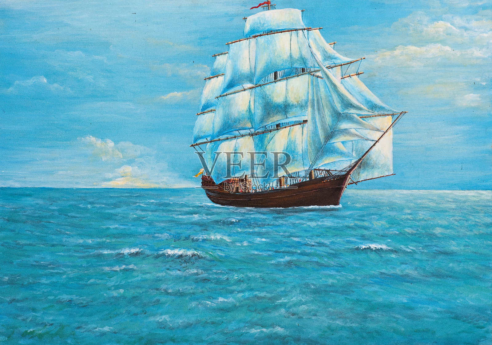 海洋中的帆船插画图片素材