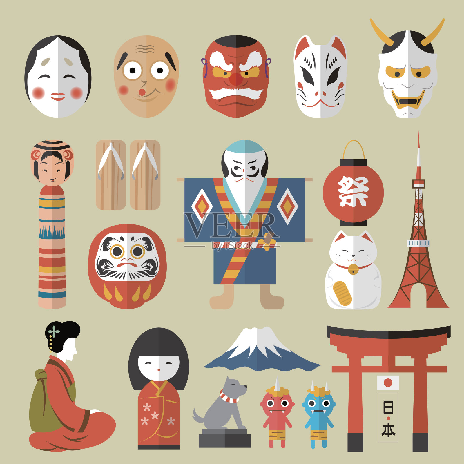可爱的日本旅游收藏插画图片素材