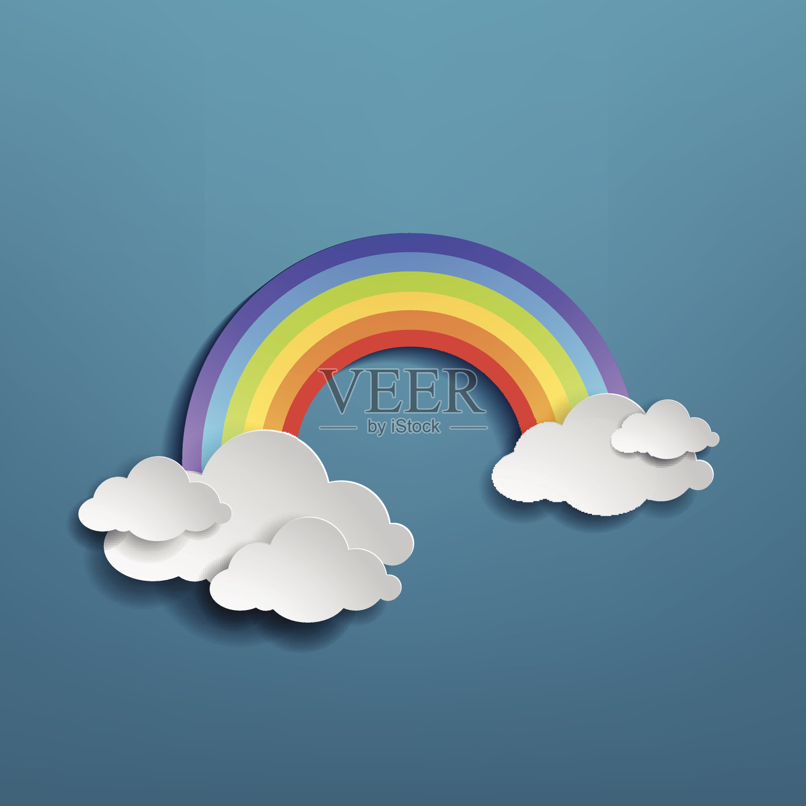 五彩缤纷的彩虹与云彩交织在一起设计元素图片