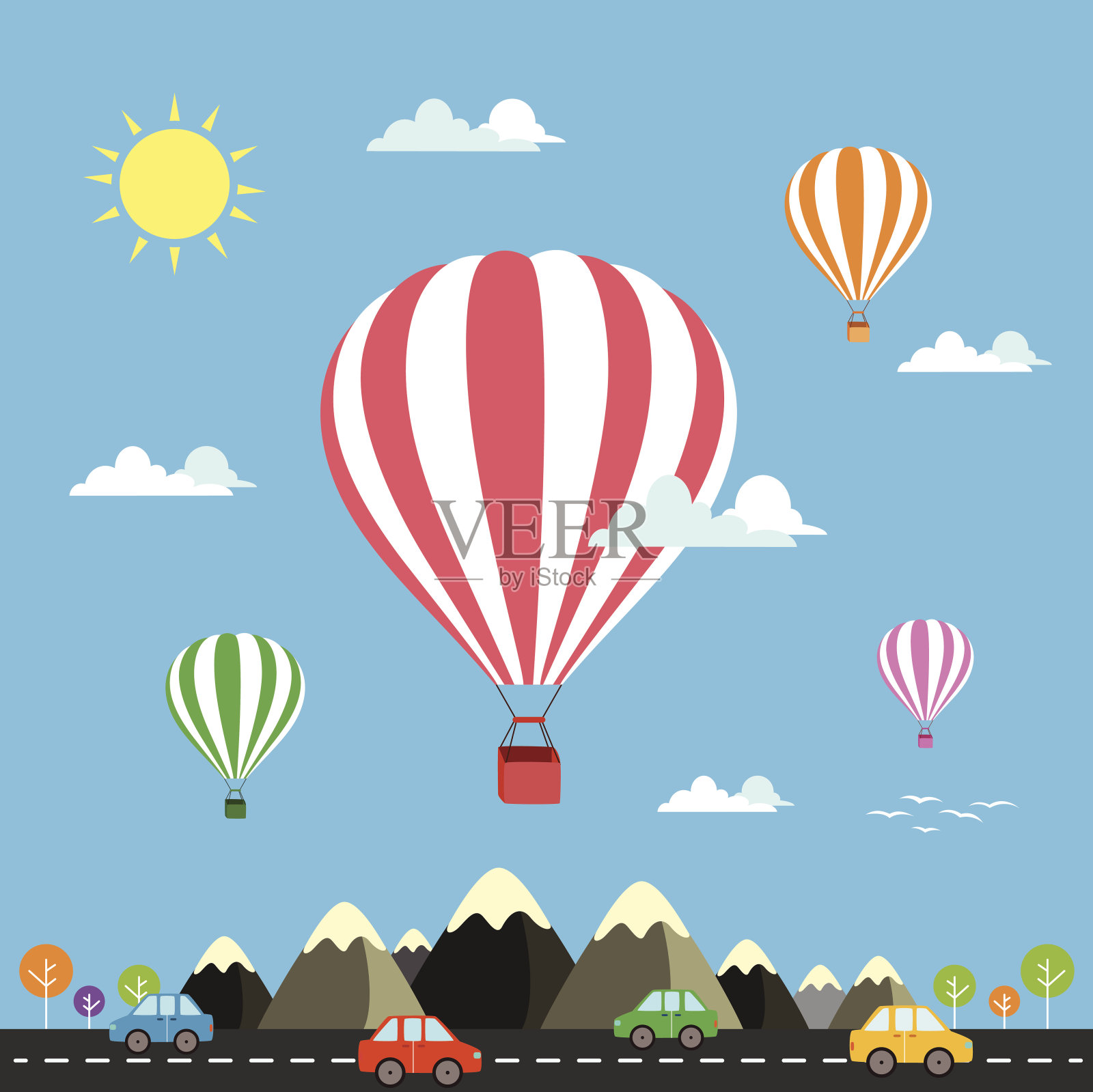飞越高山的气球是旅行的象征插画图片素材