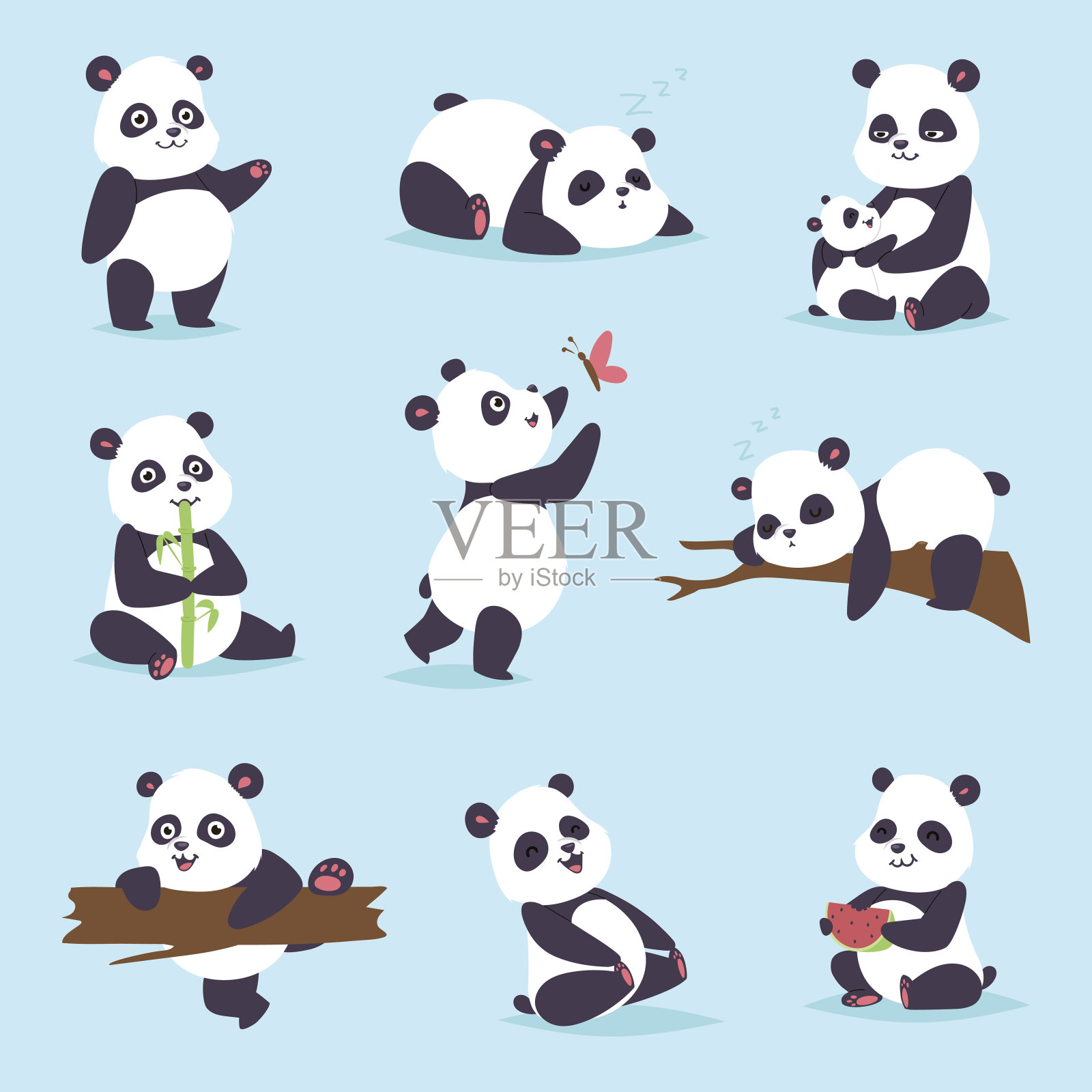 熊猫熊向量集。插画图片素材