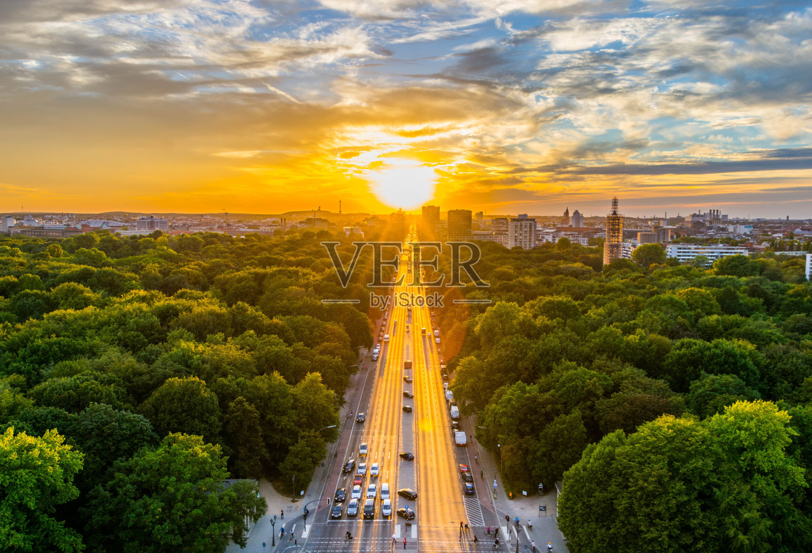 柏林，胜利柱Tiergarten公园鸟瞰图，德国照片摄影图片