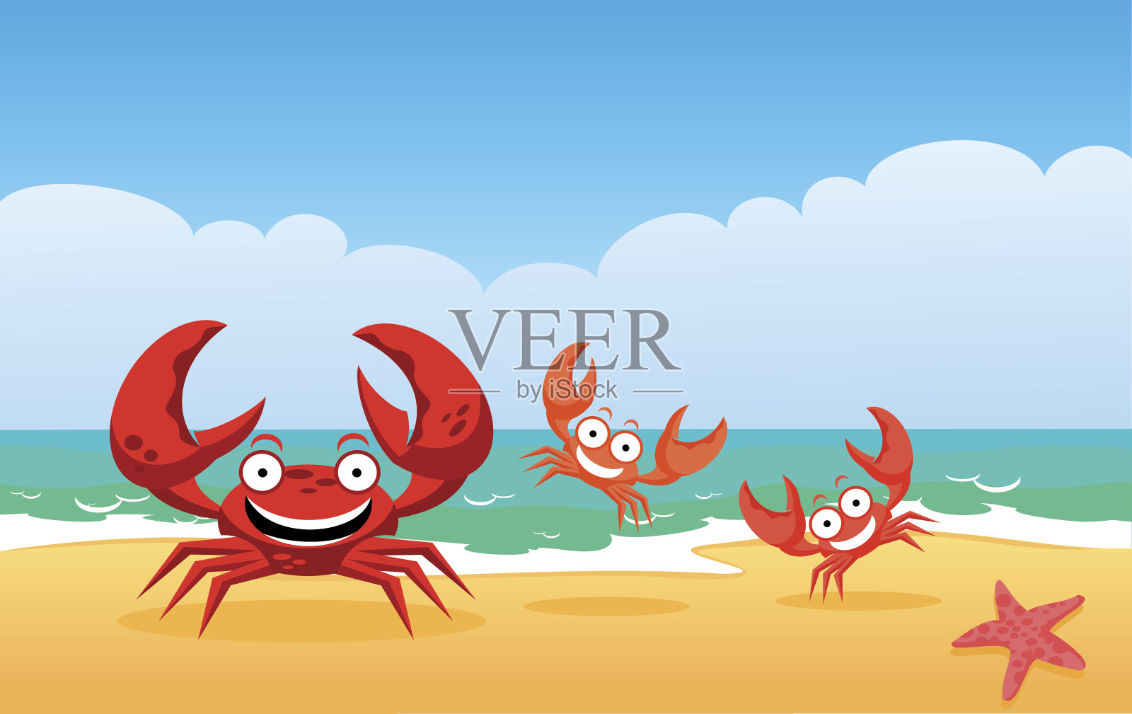 海滩上的螃蟹家族设计元素图片