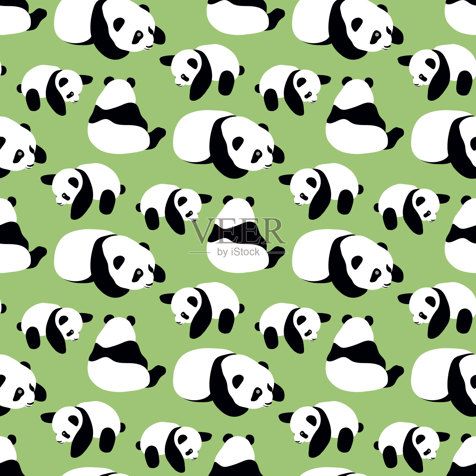 熊猫熊矢量背景。无缝图案与卡通熊猫插画图片素材