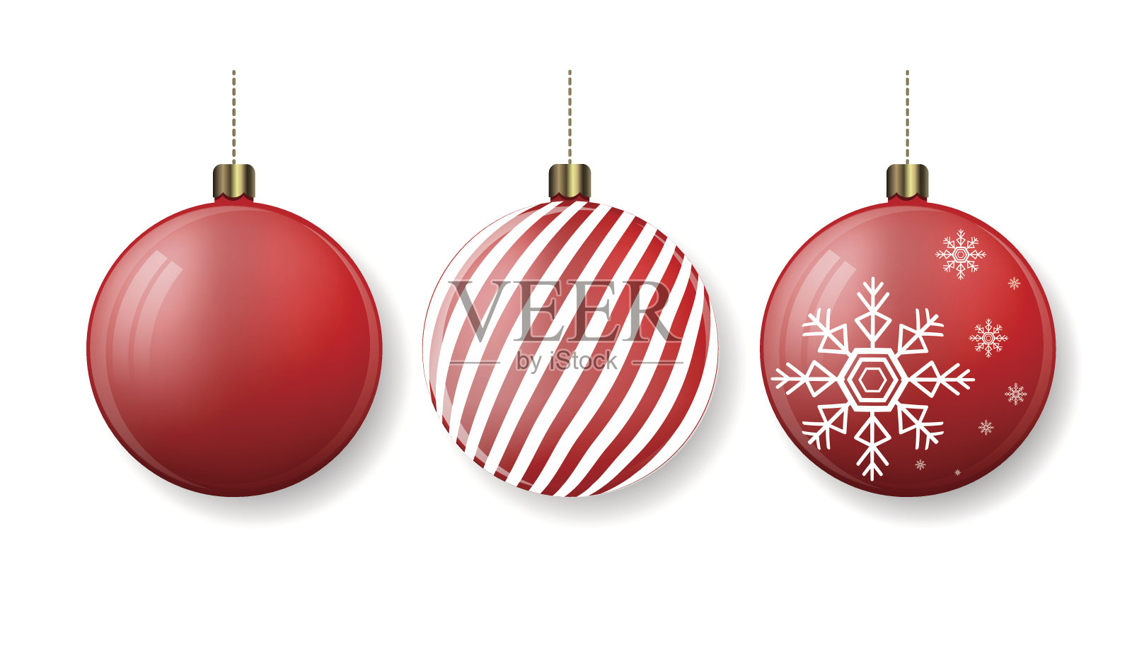 有条纹和雪花的圣诞球。新年树装饰插画图片素材