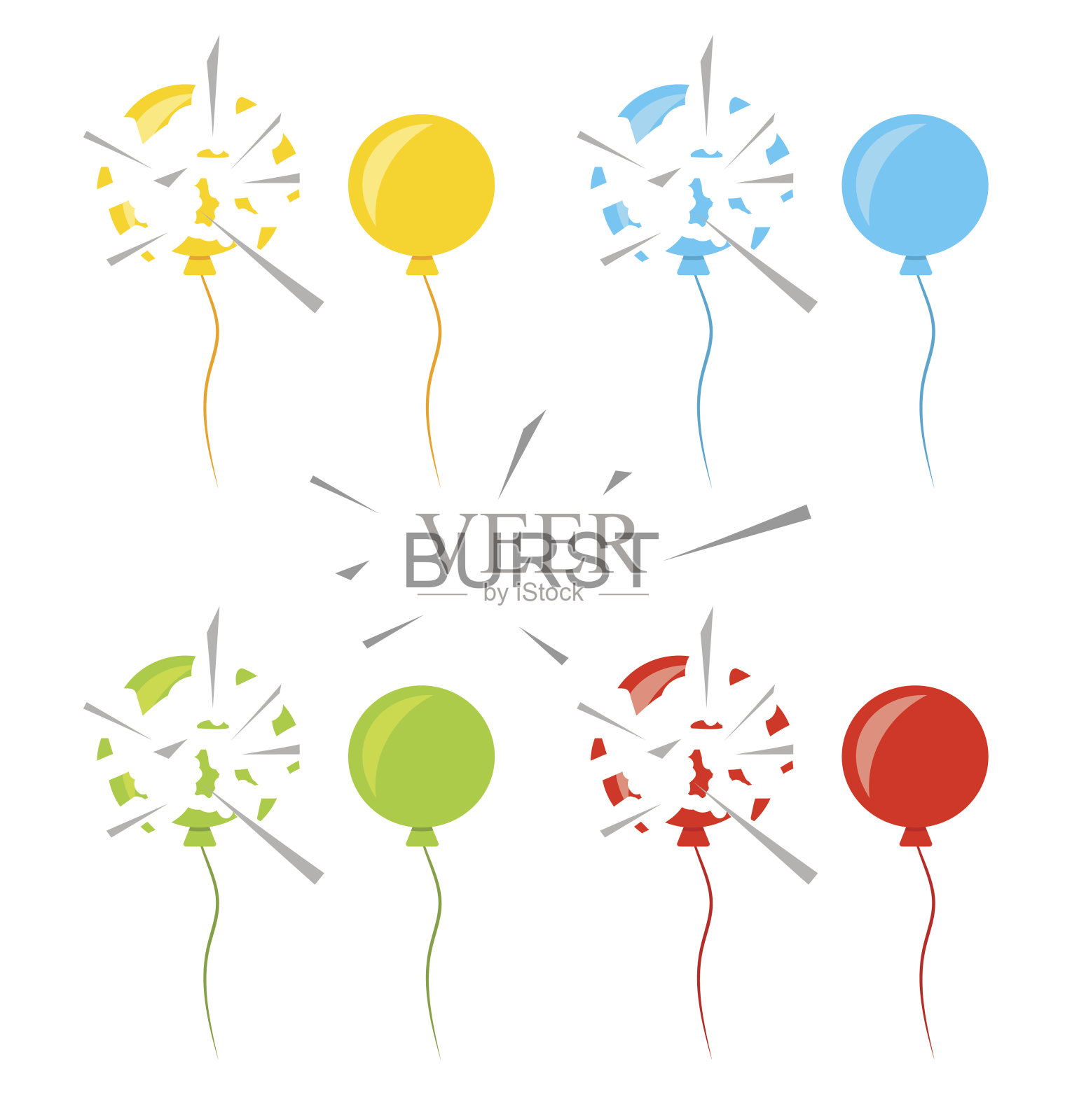 设置彩色气球爆炸孤立设计元素图片