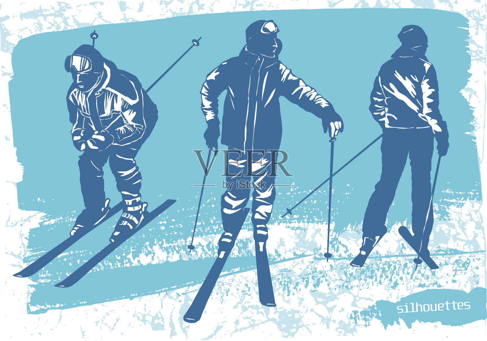 滑雪者轮廓集设计模板素材