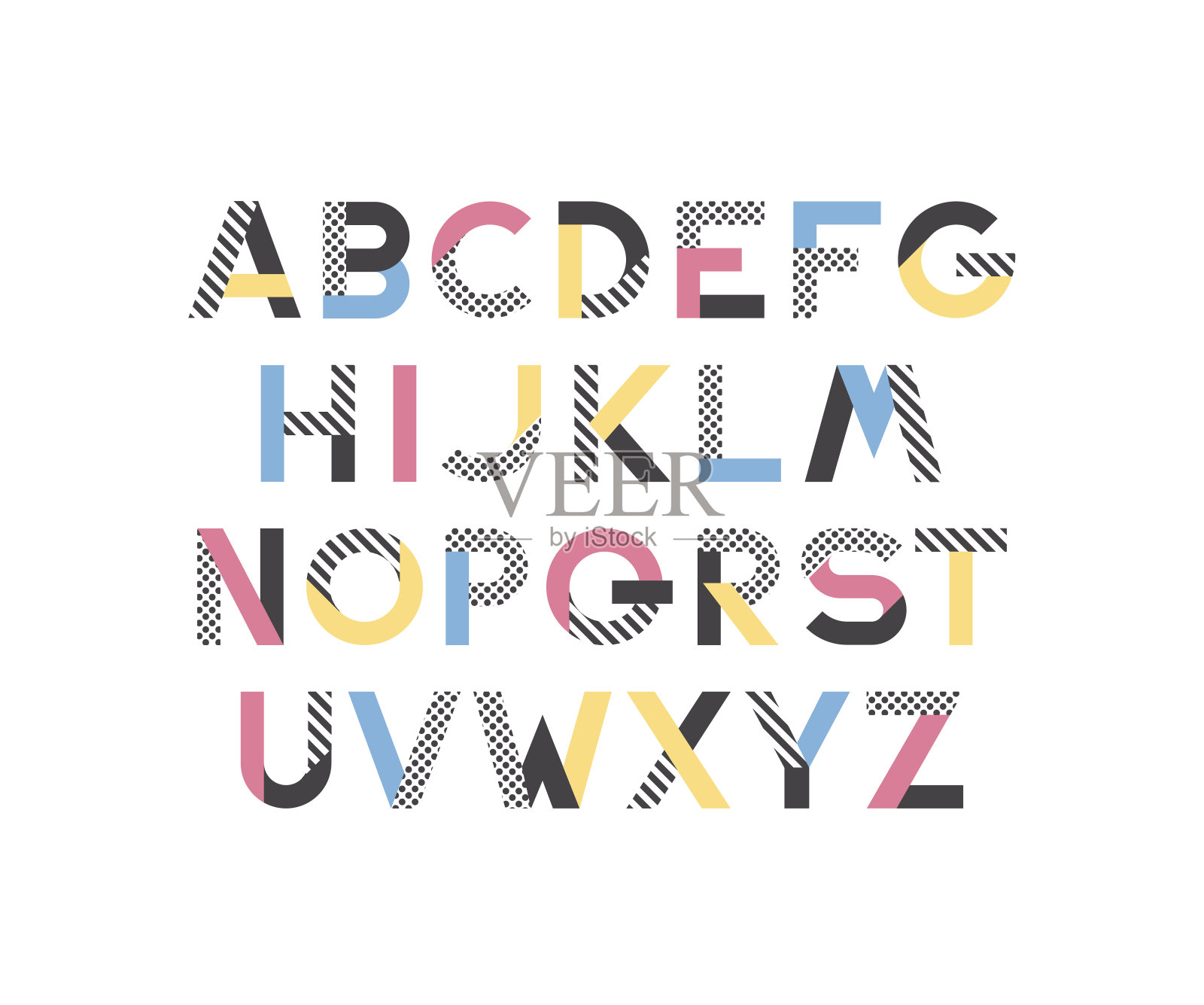 几何图案和色块的拉丁字体设计元素图片