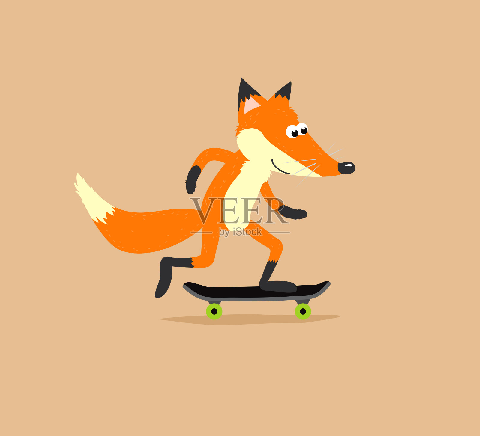 滑板的狐狸插画图片素材