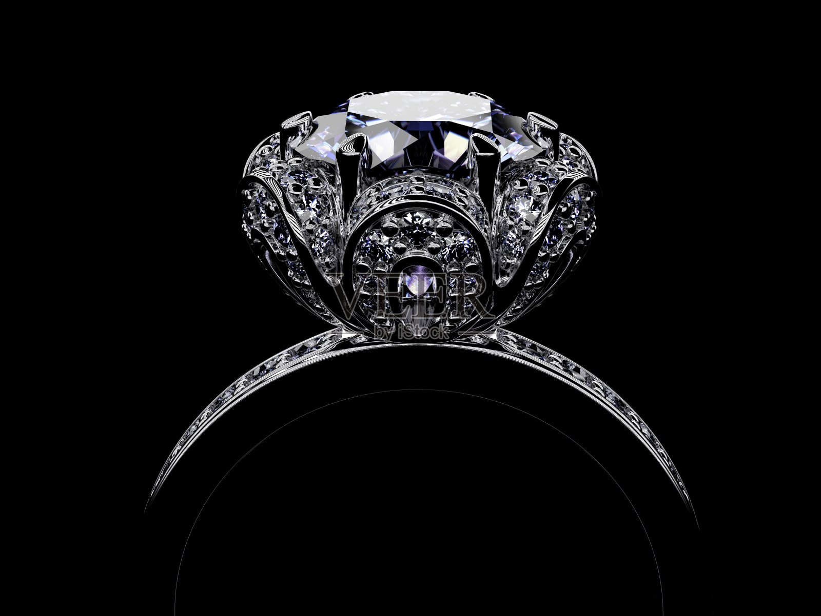 三维插图的金戒指与钻石。珠宝的背景照片摄影图片
