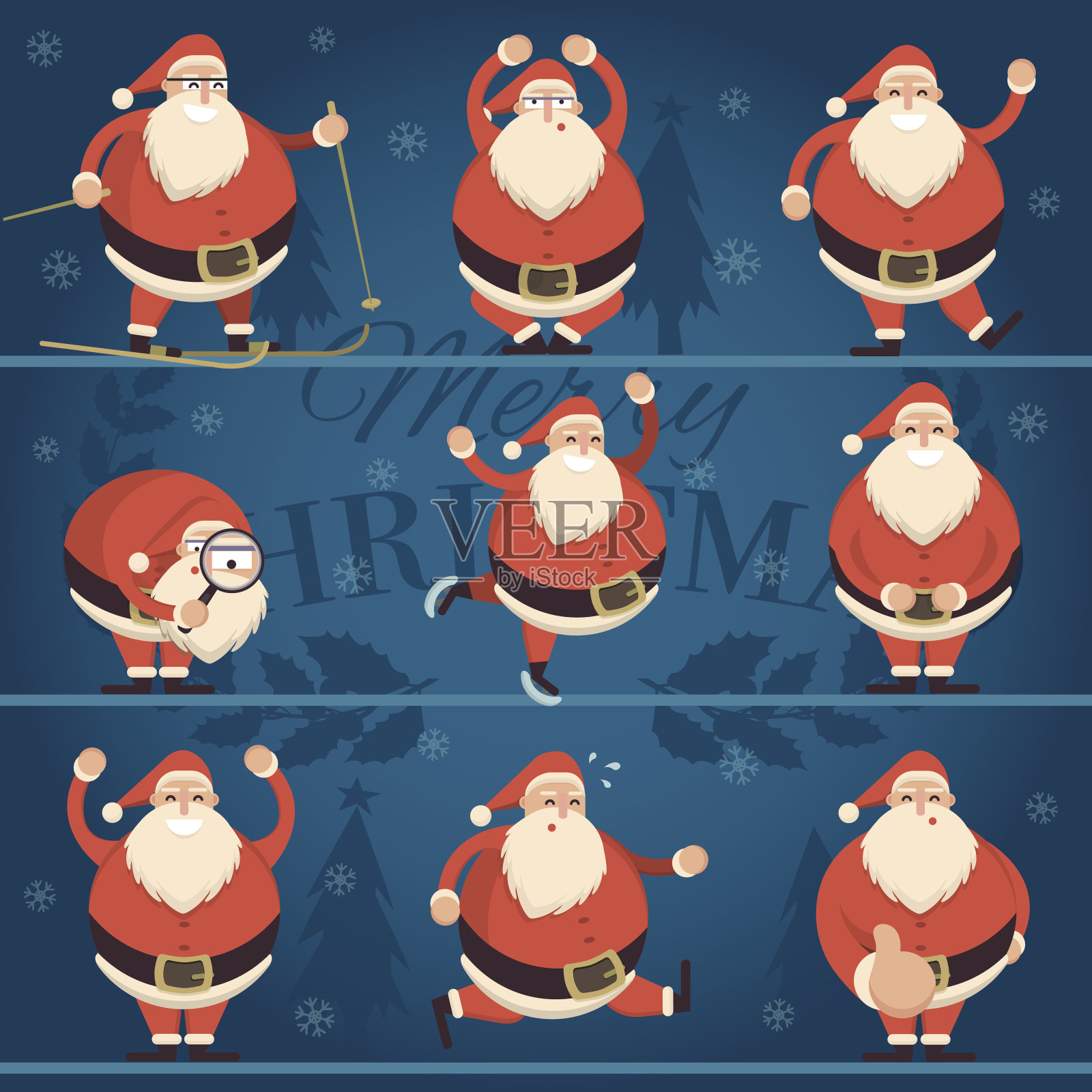 卡通圣诞老人在各种姿势收集插画图片素材