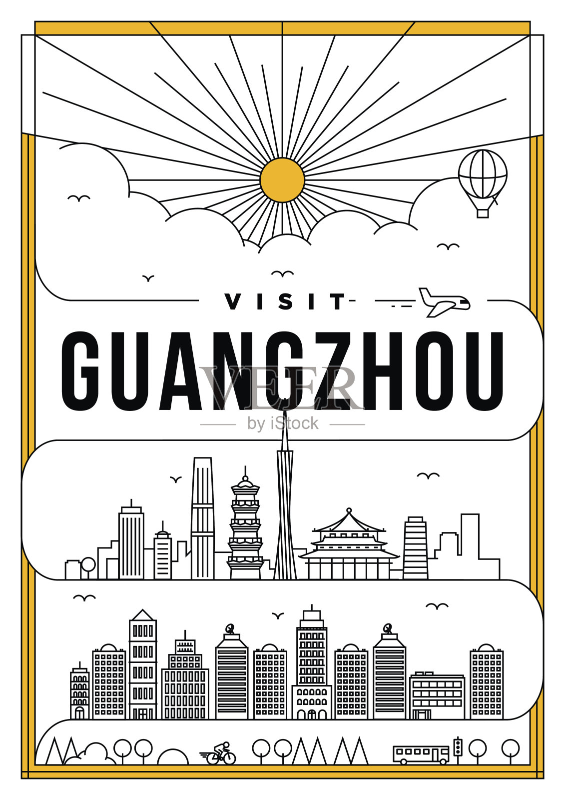 线性旅游广州海报设计插画图片素材