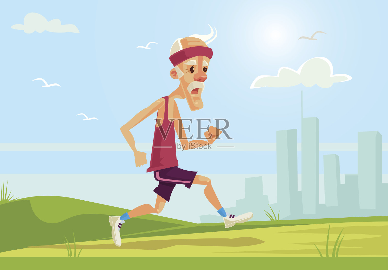 老运动员性格跑步。健康的生活方式插画图片素材