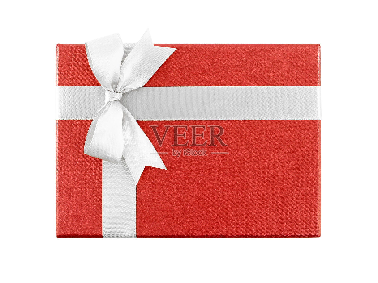 红色礼盒与白色丝带蝴蝶结孤立在白色背景照片摄影图片