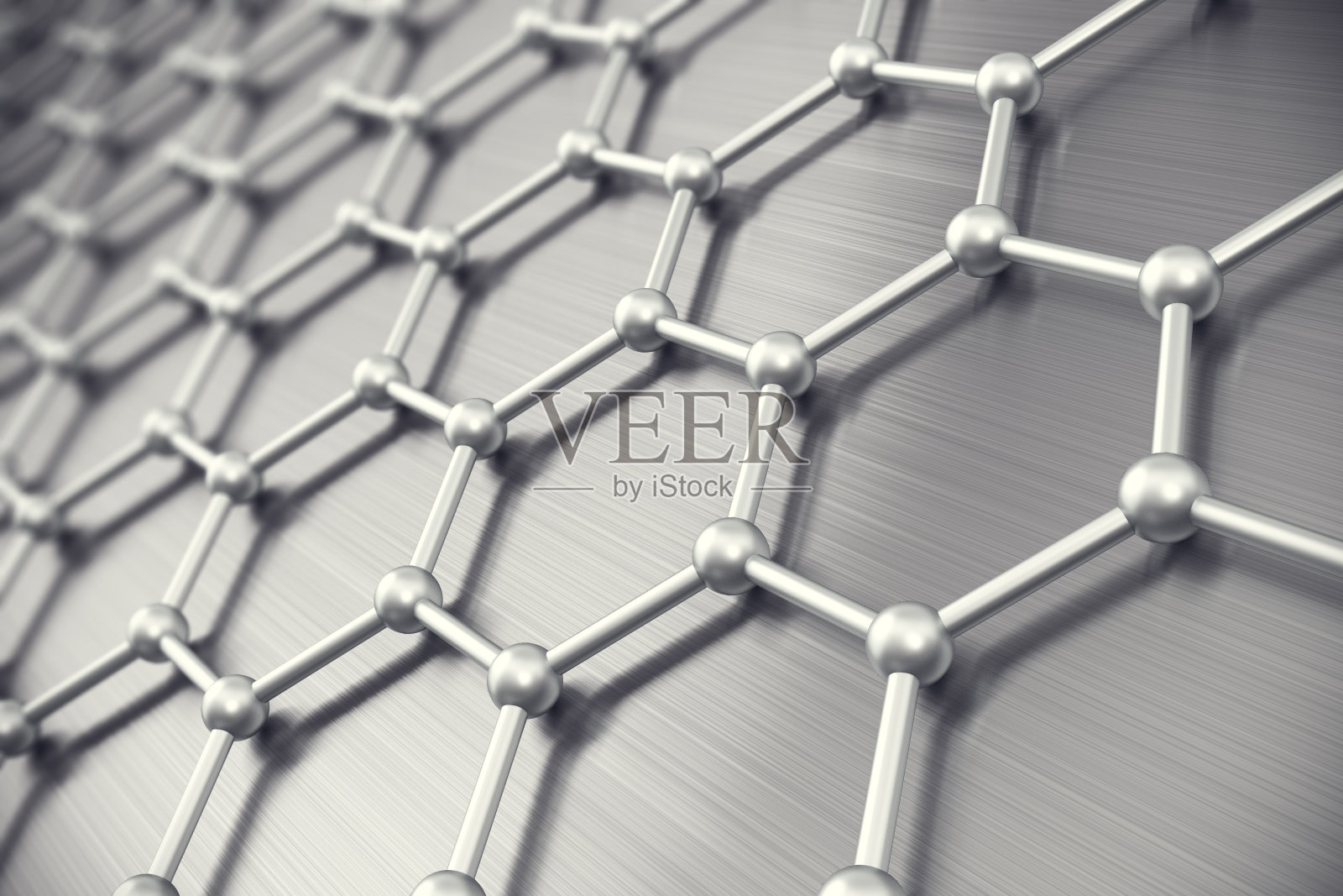 石墨烯原子结构，纳米技术背景。三维演示照片摄影图片