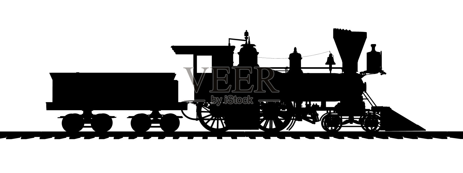 19世纪50年代美国蒸汽机车的剪影设计元素图片