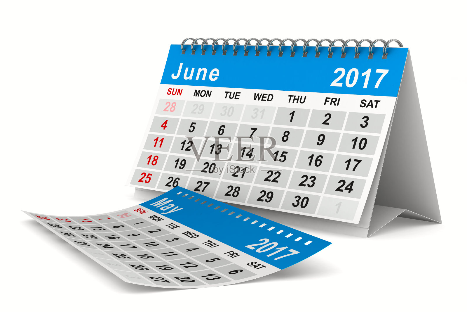 2017年的日历。6月。孤立的三维图像设计模板素材