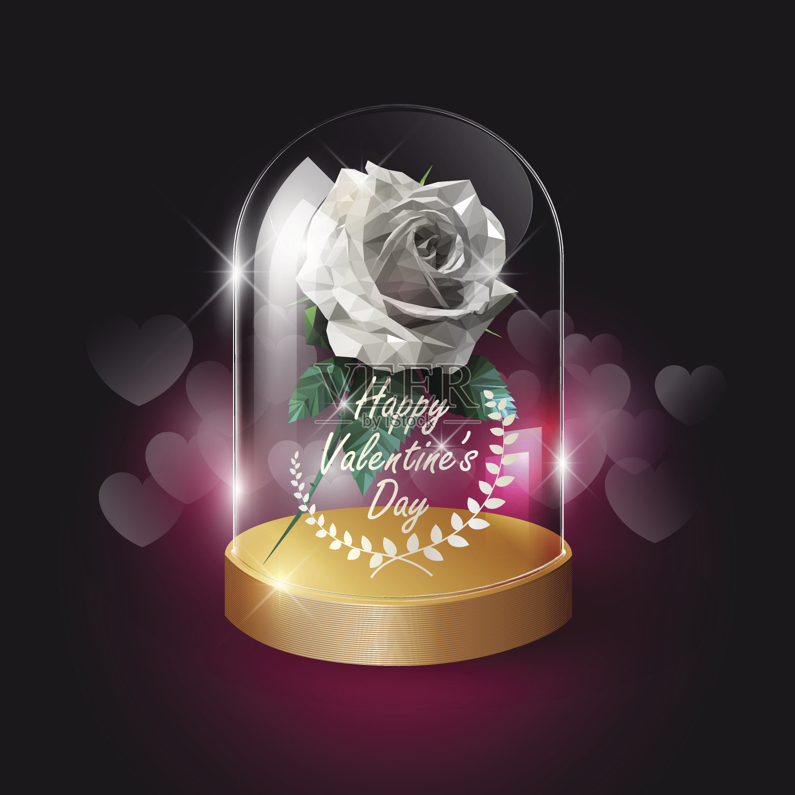 玻璃圆顶，红玫瑰低聚，心焦，情人节，矢量设计元素图片