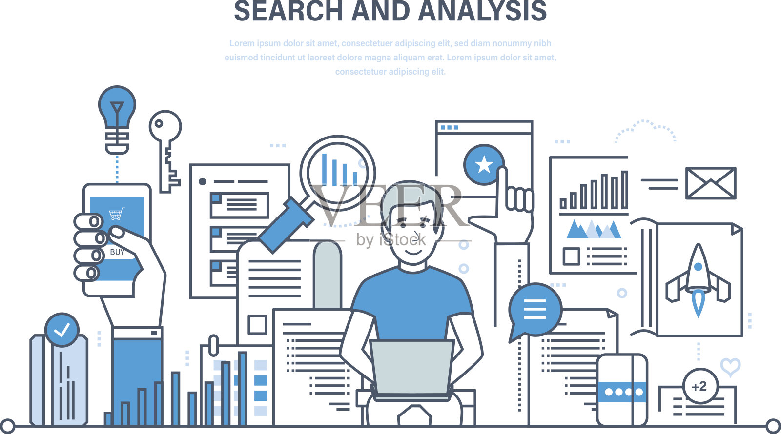 搜索和分析信息，市场，研究，统计分析。插画图片素材