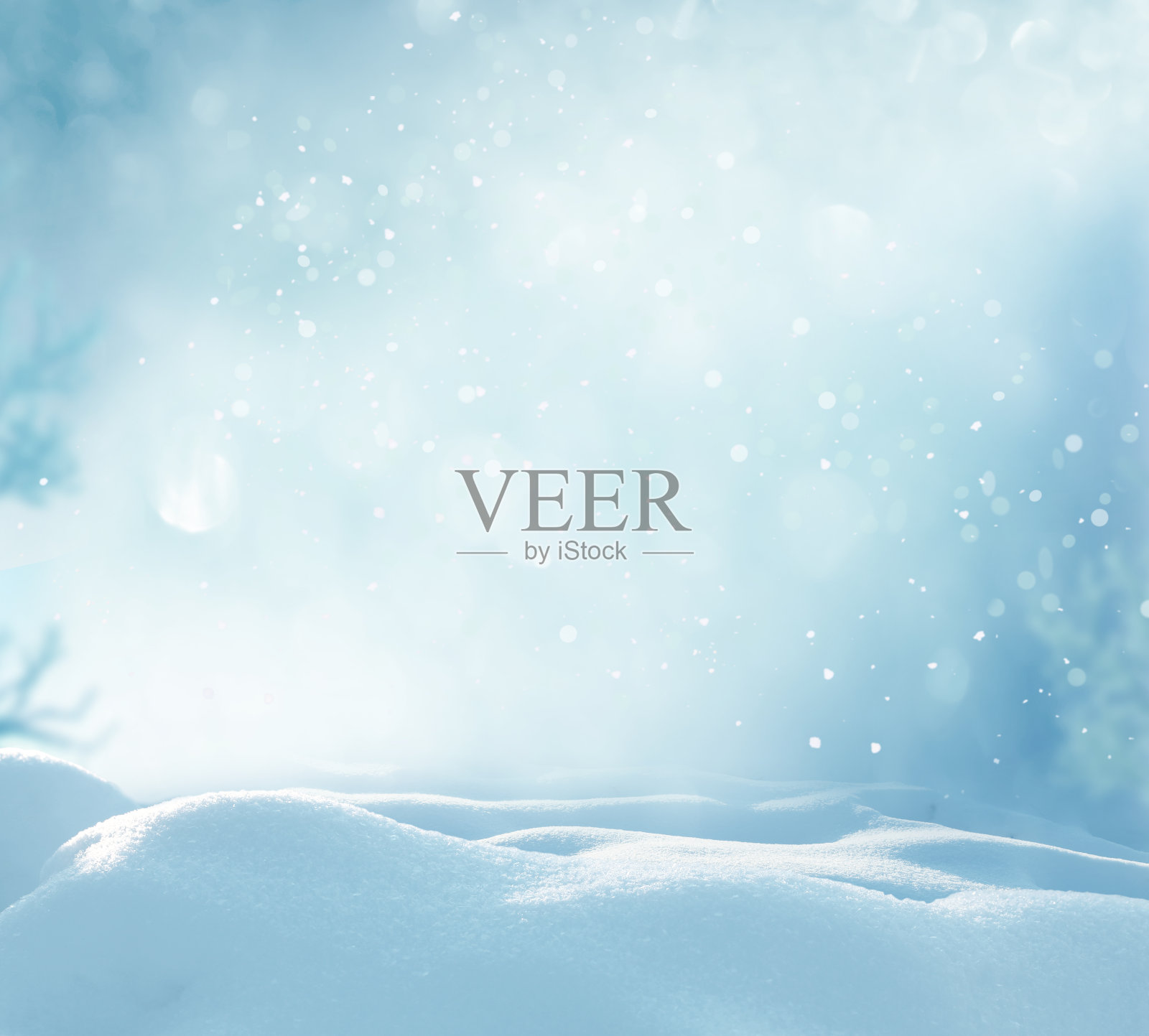 圣诞冬季背景与雪和模糊的散景插画图片素材