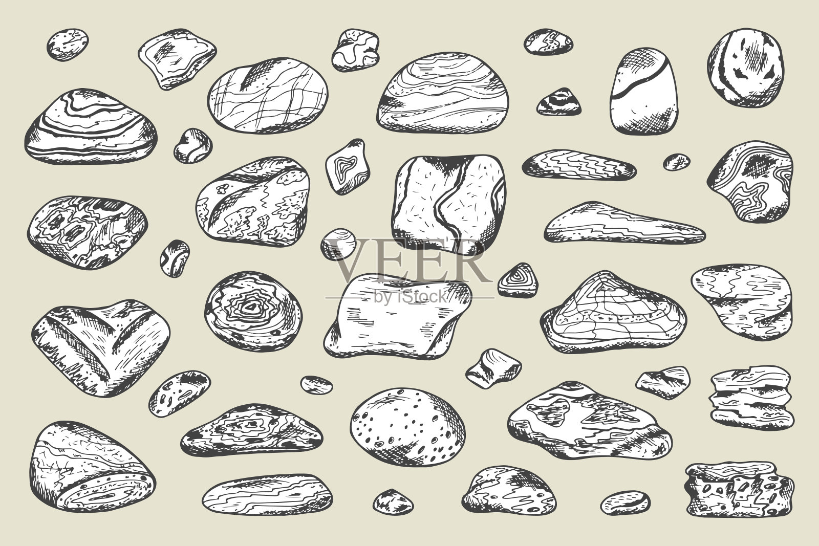 海上的石头。手绘涂鸦海卵石矢量插图插画图片素材