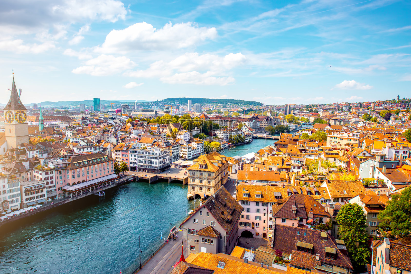 鸟瞰图苏黎世城市在瑞士照片摄影图片