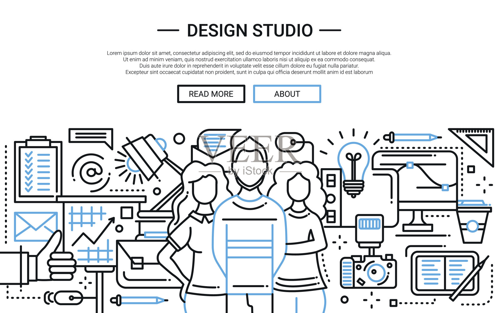 设计工作室-简单线条网站横幅插画图片素材