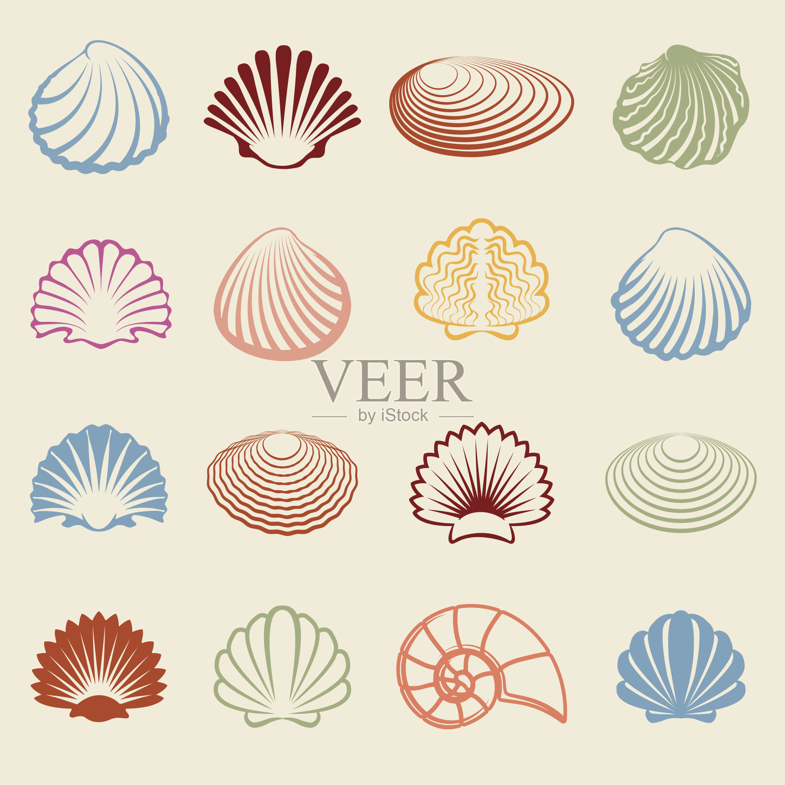 多彩的贝壳剪影集设计元素图片