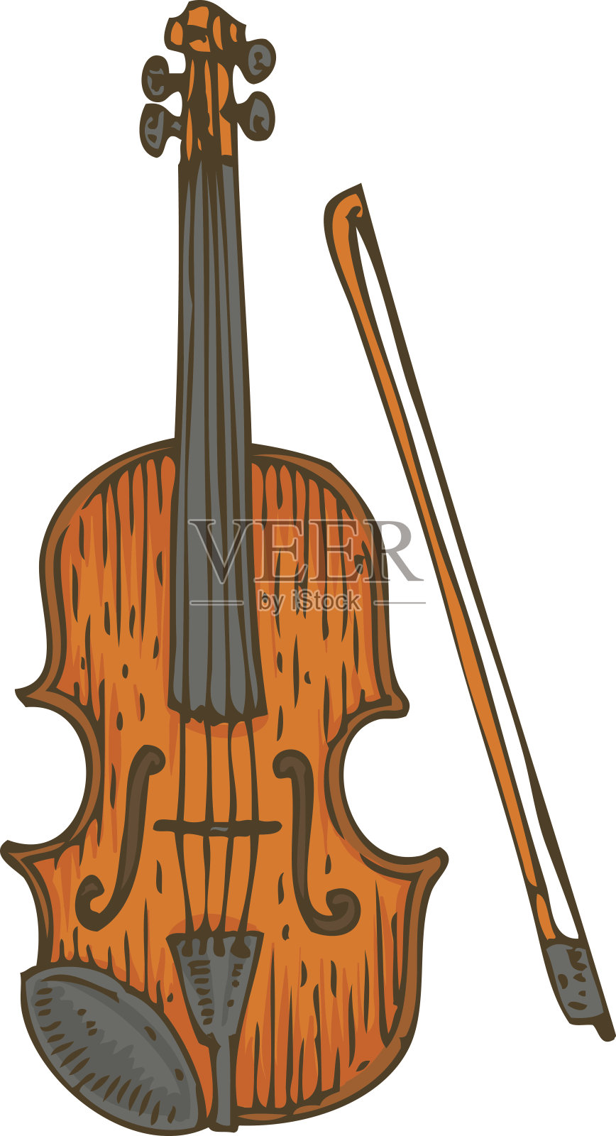 木制的小提琴或带小提琴杆的小提琴设计元素图片