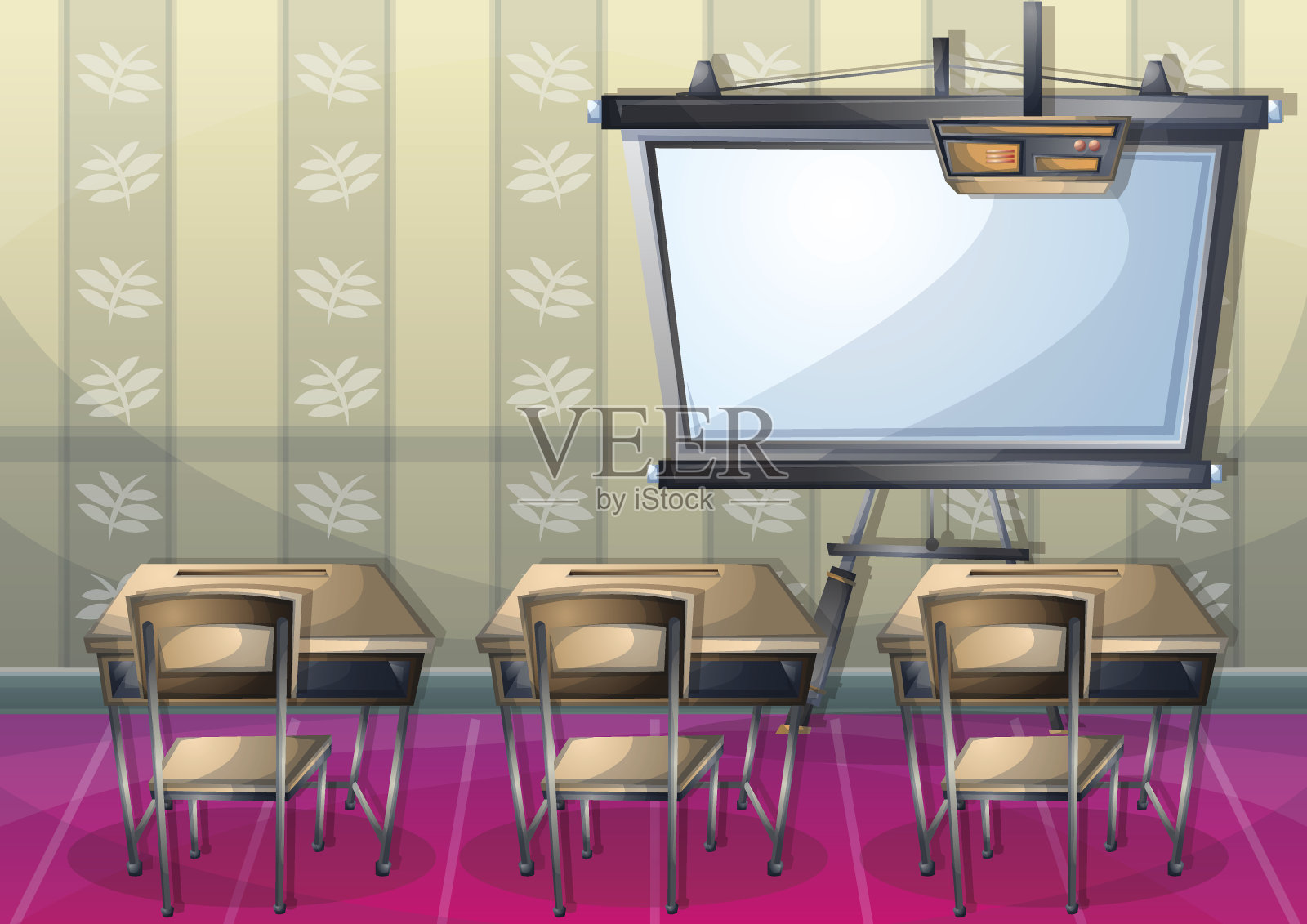 卡通矢量插图室内教室与分离的层插画图片素材