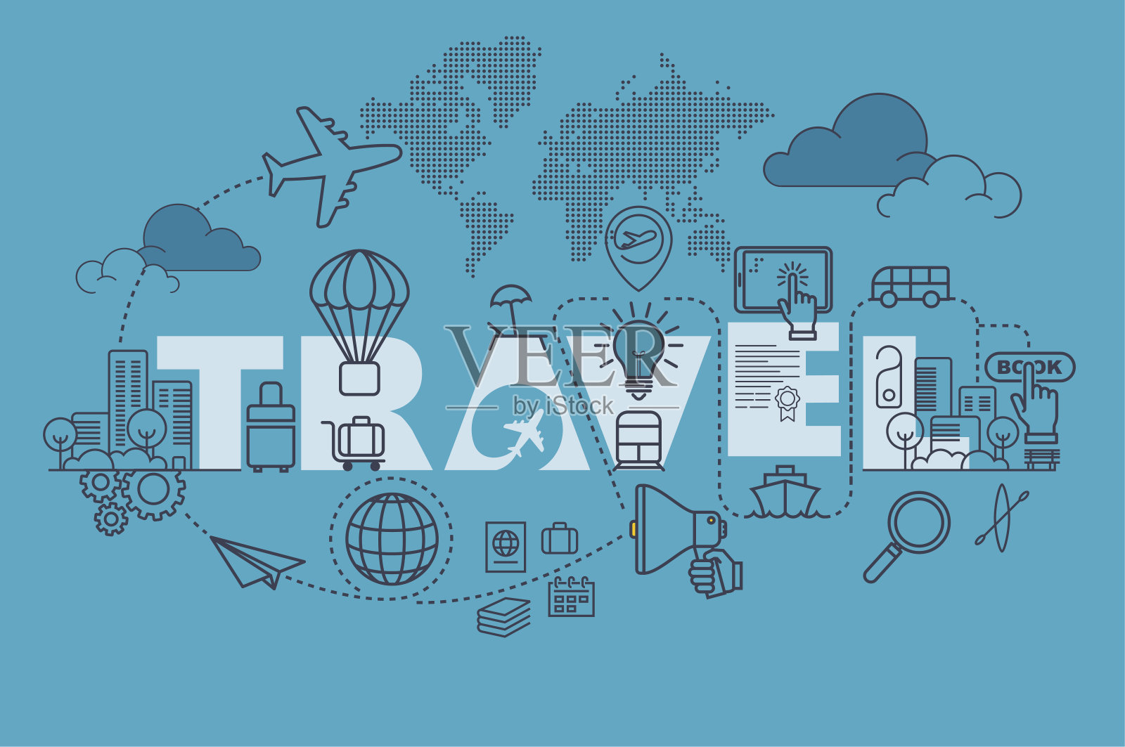 旅游网页横幅与细线平面设计概念插画图片素材
