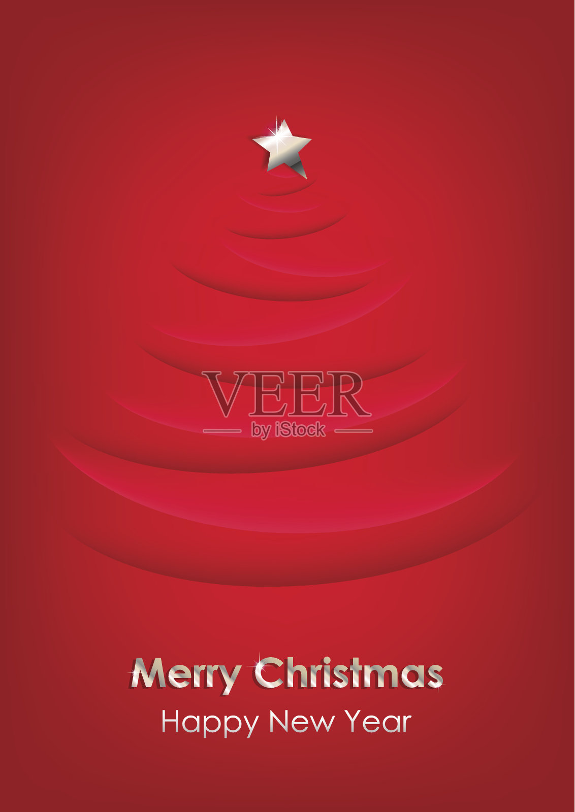 圣诞树与银色的星星在红色的垂直背景。插画图片素材