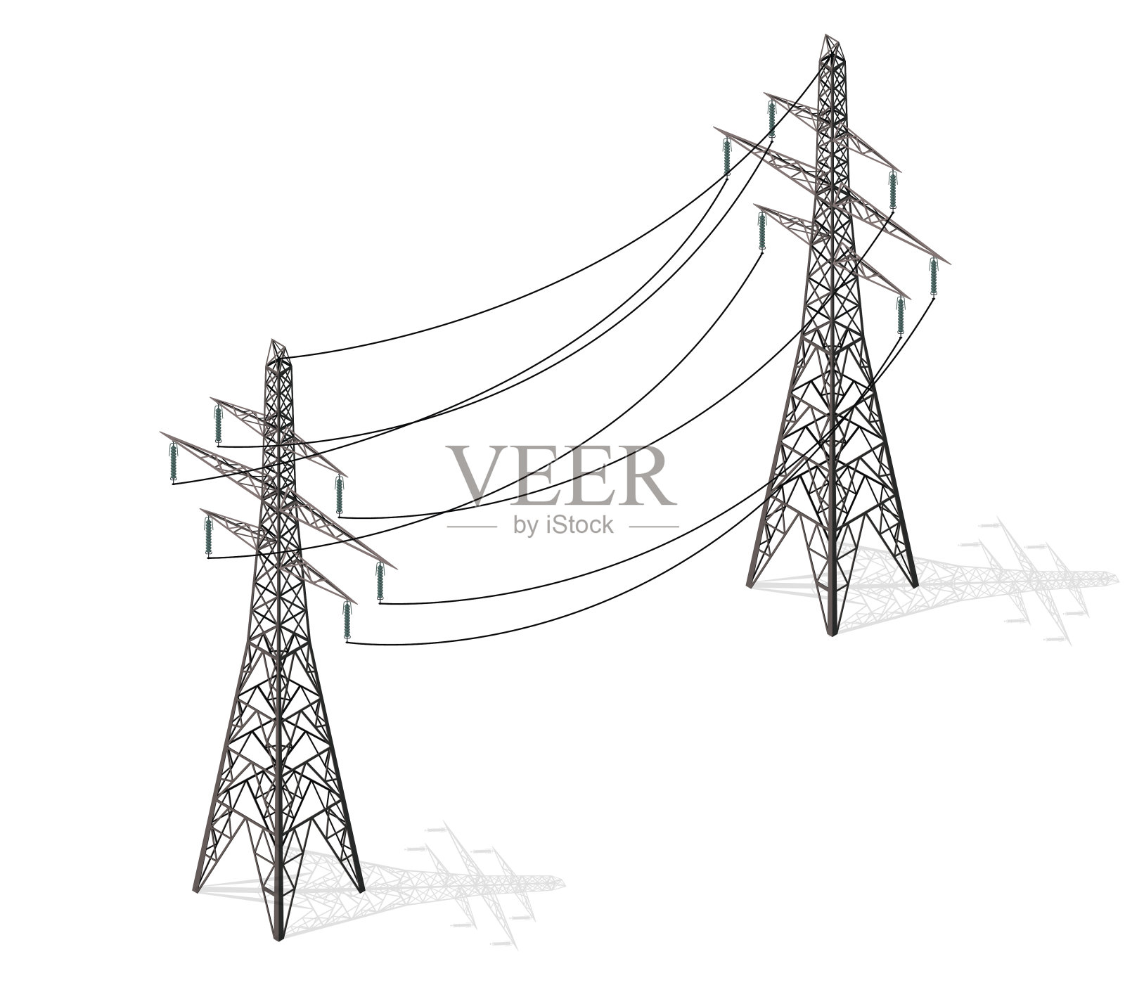 矢量高压塔在白色背景，等距三维透视。设计元素图片