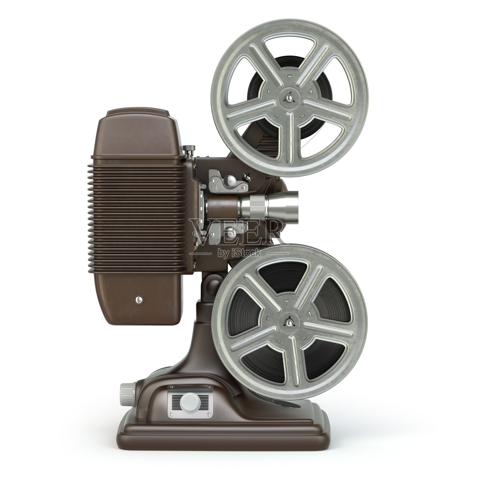 老式电影放映机孤立在白色上。照片摄影图片