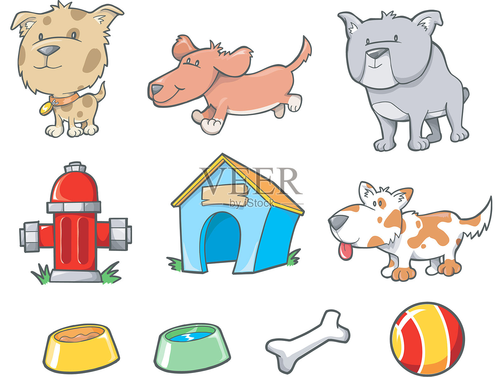 狗和物体矢量插图集插画图片素材
