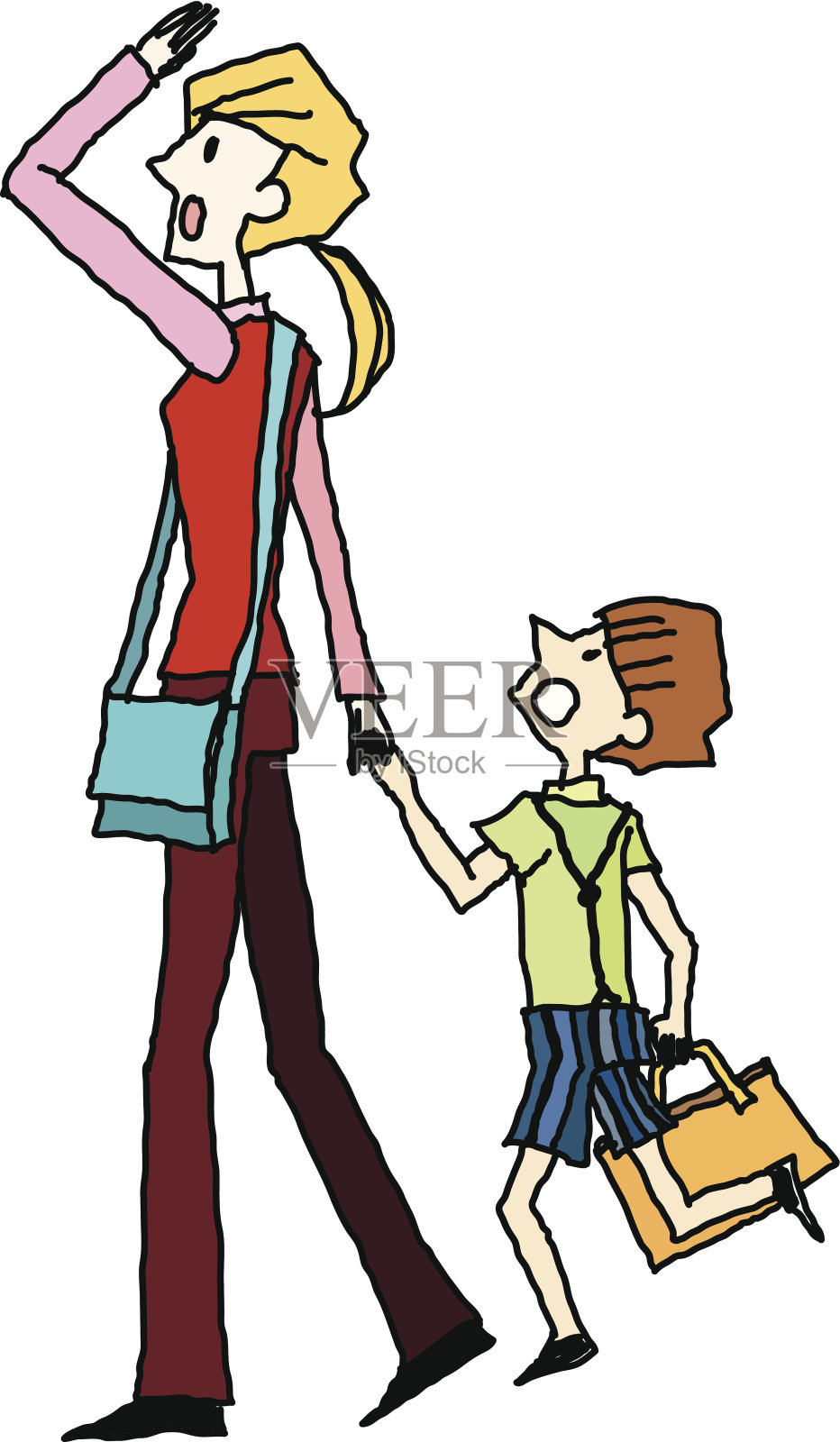 母亲和儿子走路的肖像设计元素图片