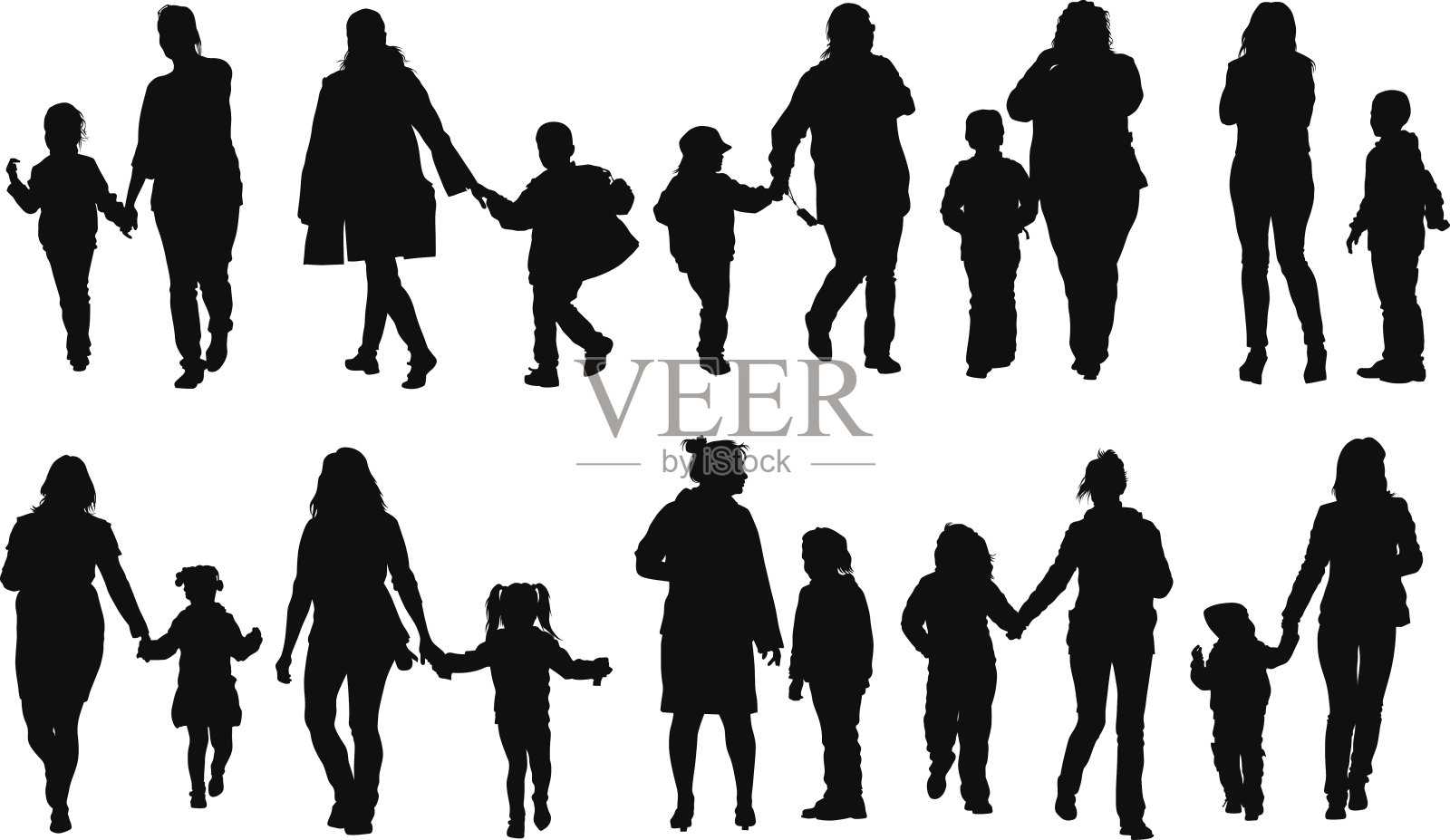 母亲和孩子在白色插画图片素材