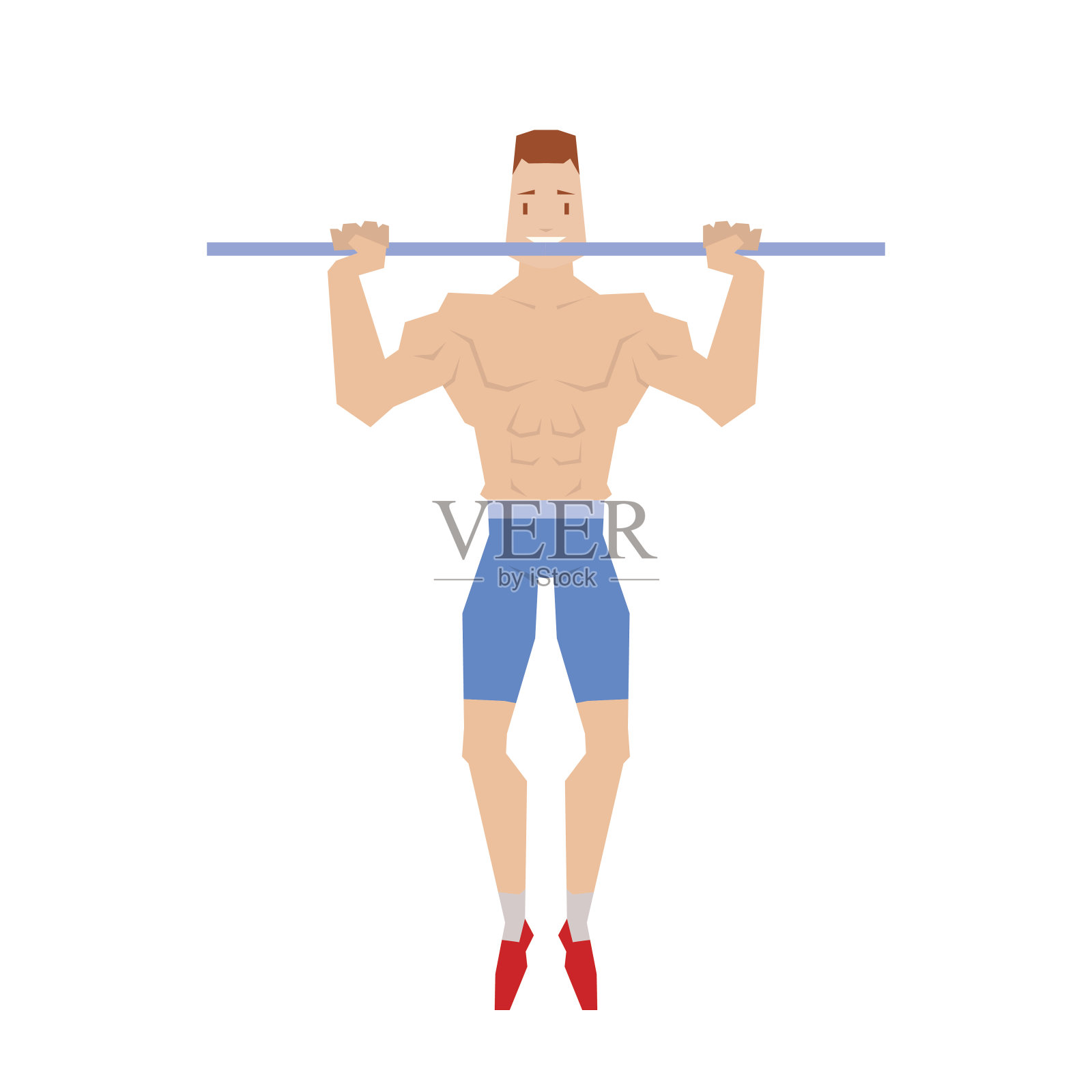 男人在做体育锻炼。挂在条形向量上。插画图片素材