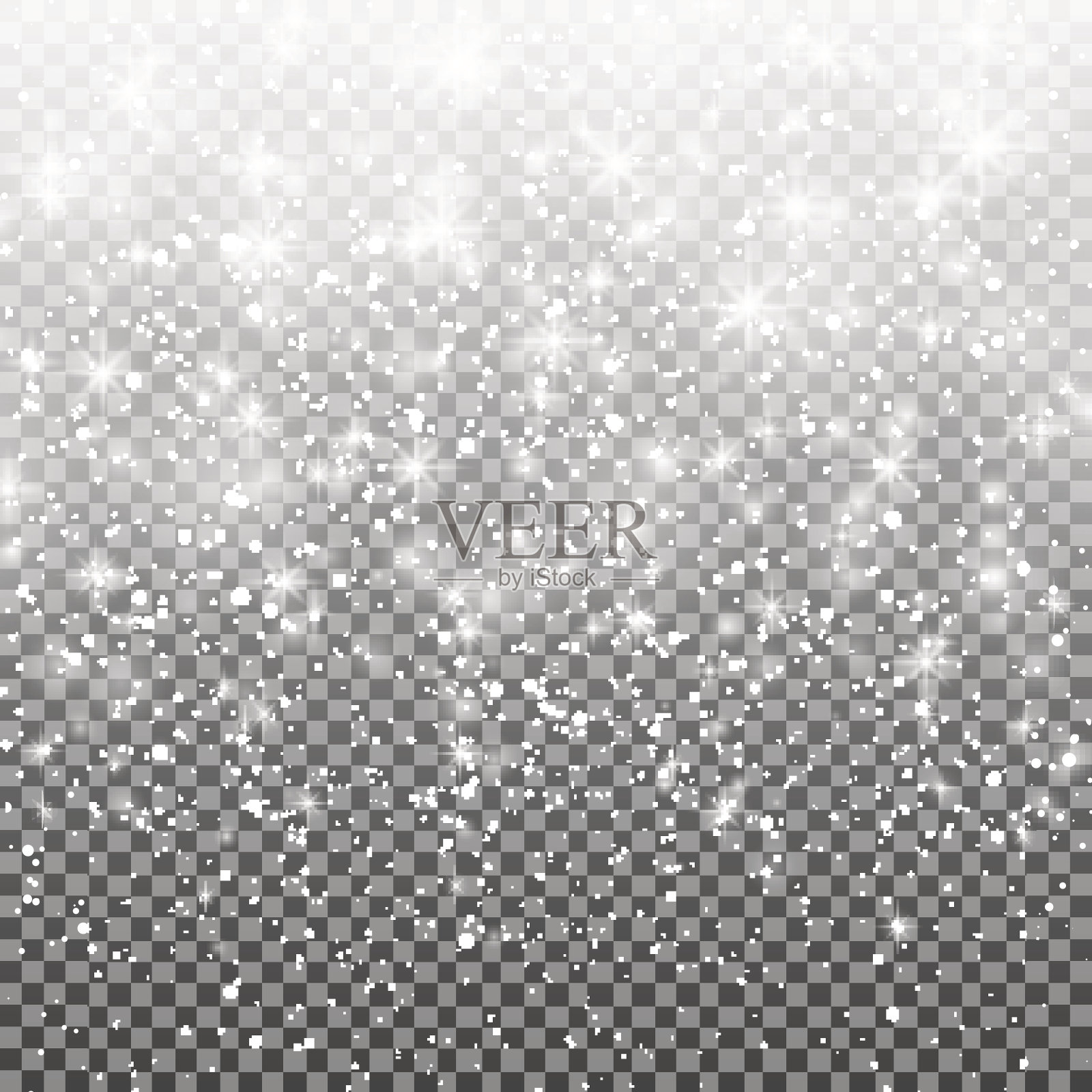 飘落的雪在透明的背景。闪光的雪花飘落的雪。圣诞节。设计元素图片
