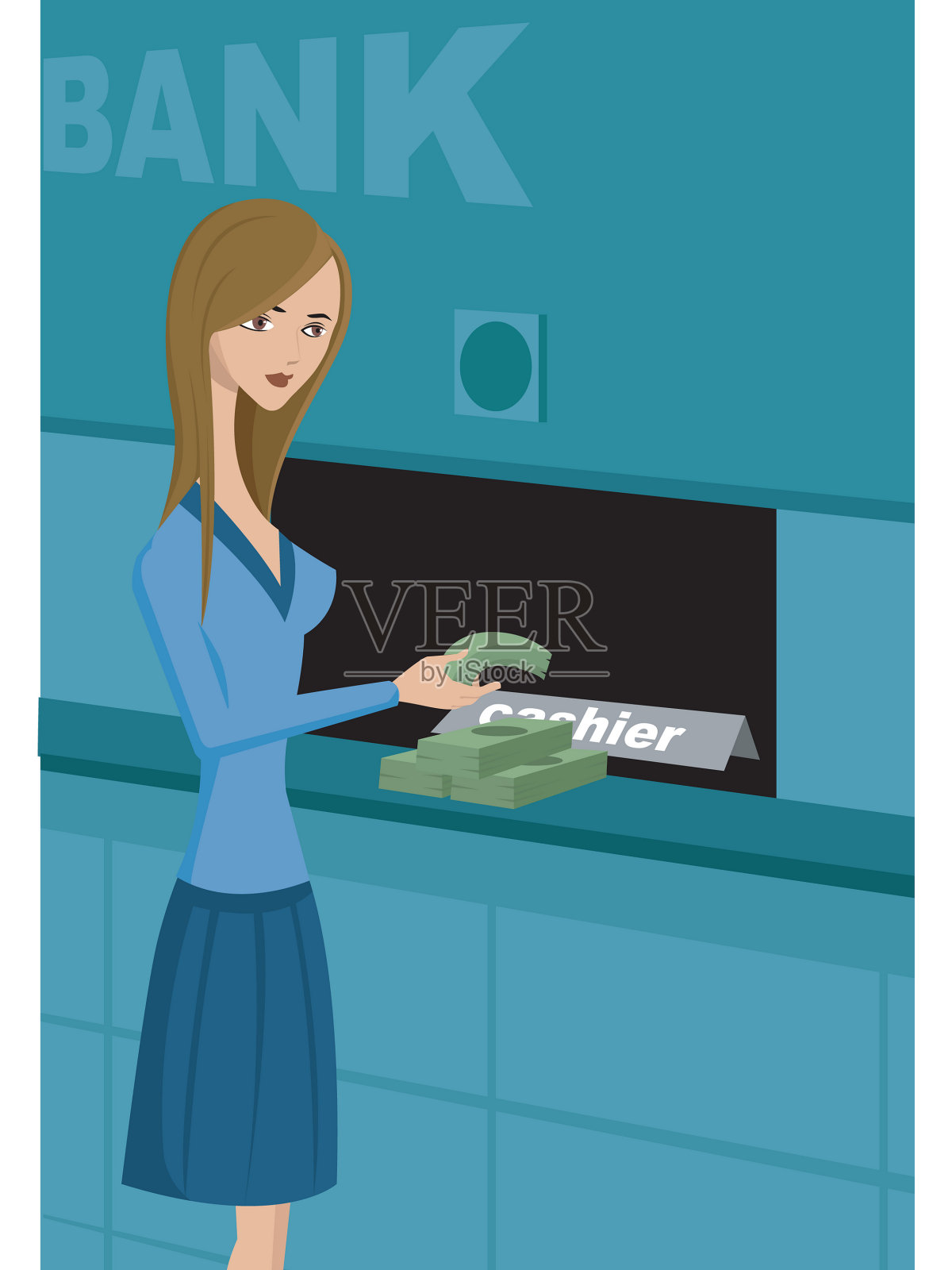 从银行取钱的女人插画图片素材