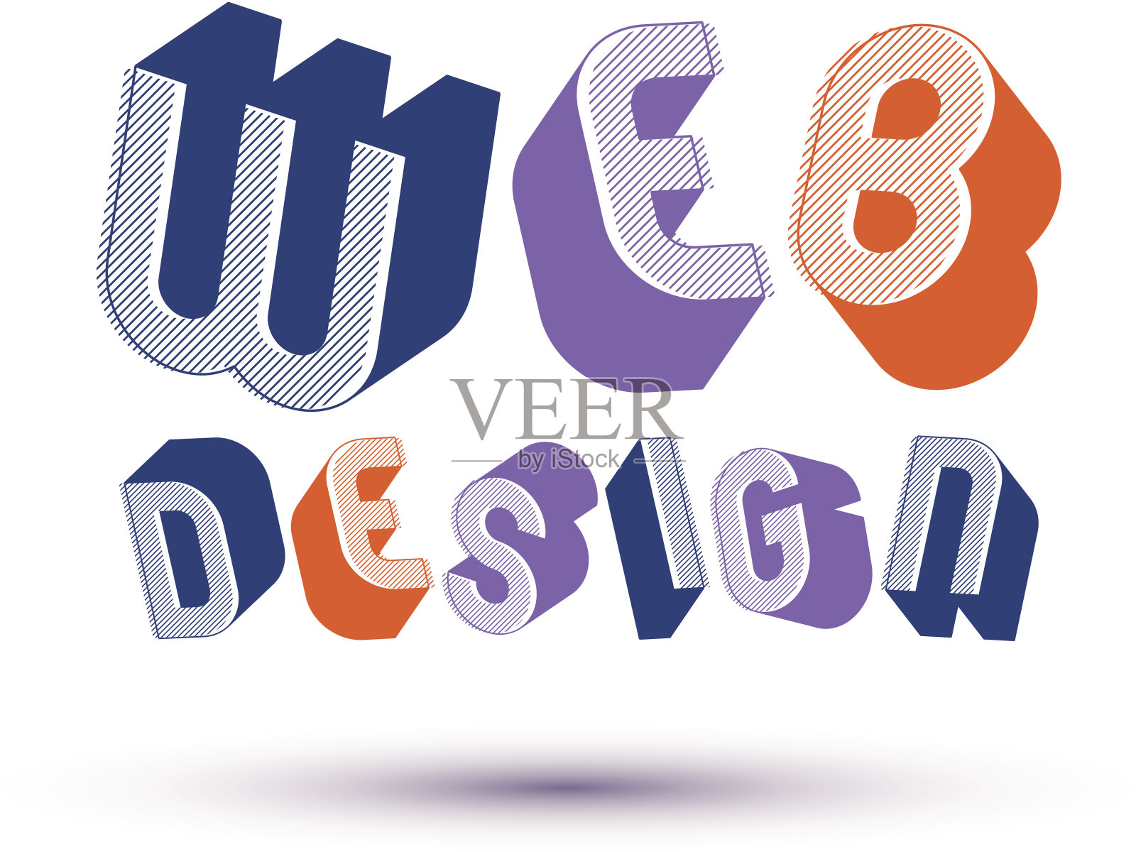 网页设计广告短语，3d复古风格的几何字母插画图片素材