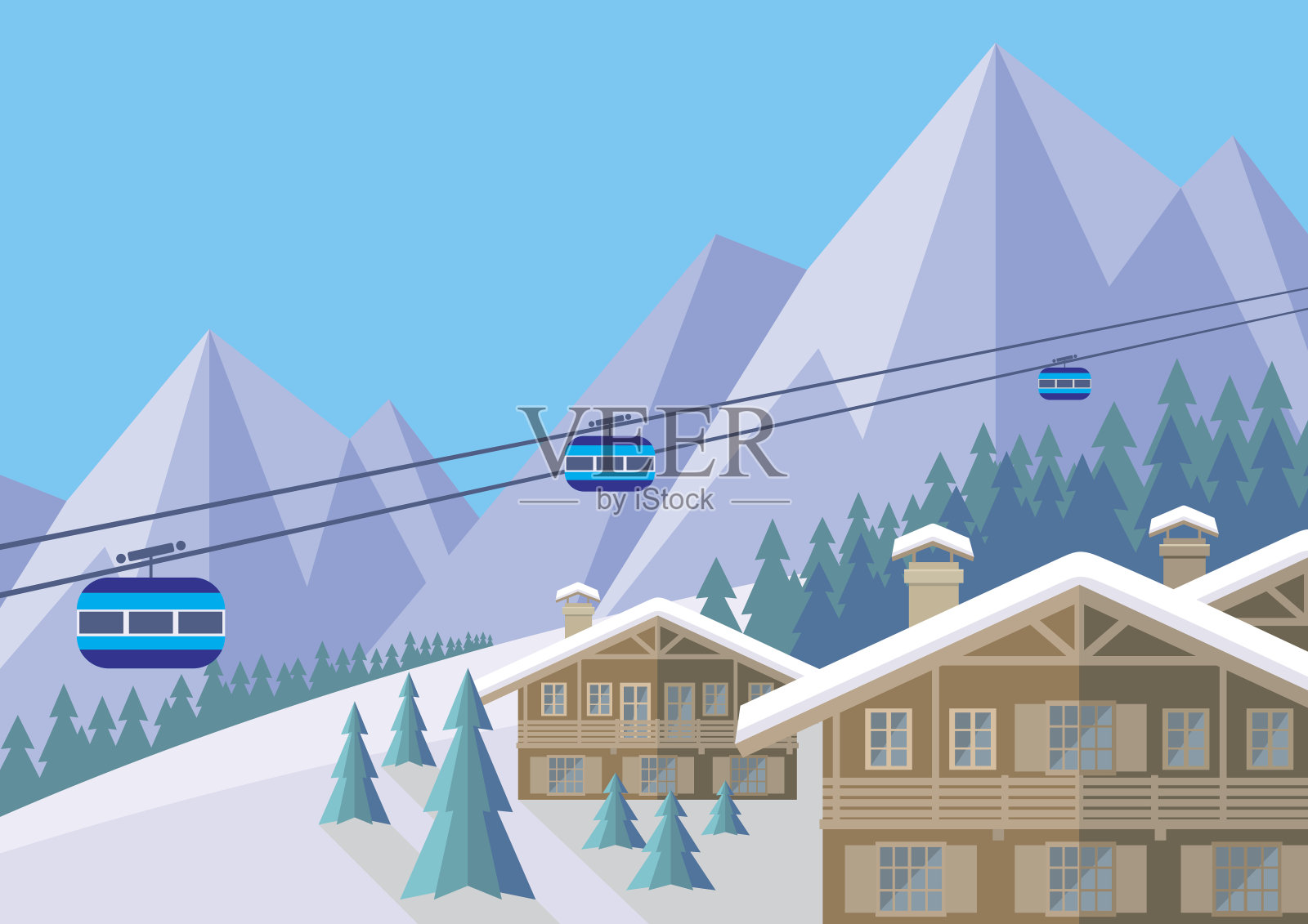 滑雪胜地的一天插画图片素材