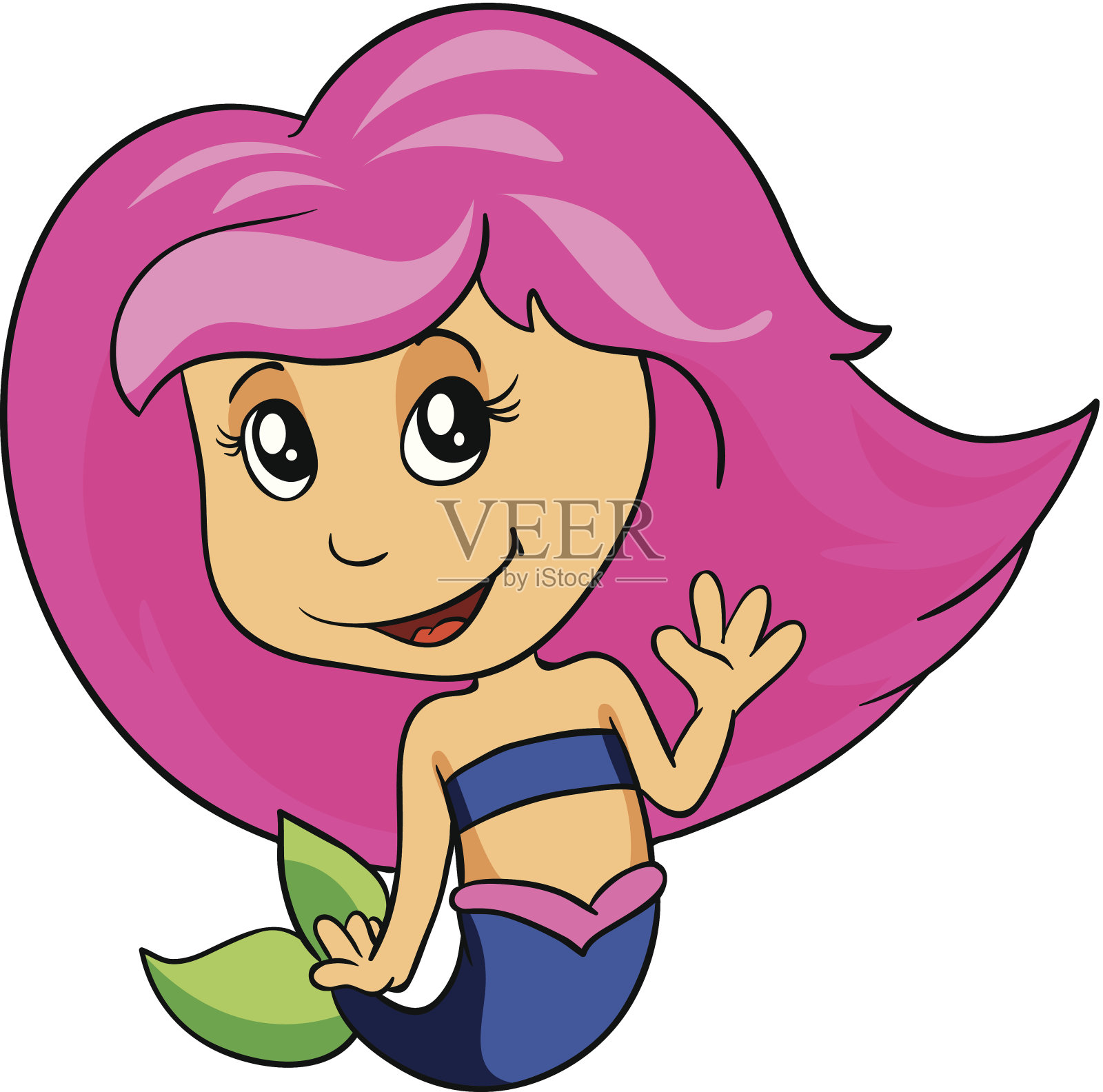 美人鱼与粉红色的头发，矢量插图在白色的背景插画图片素材