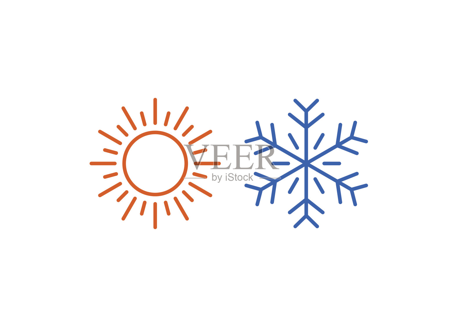 冷热图标。太阳,雪花象征插画图片素材