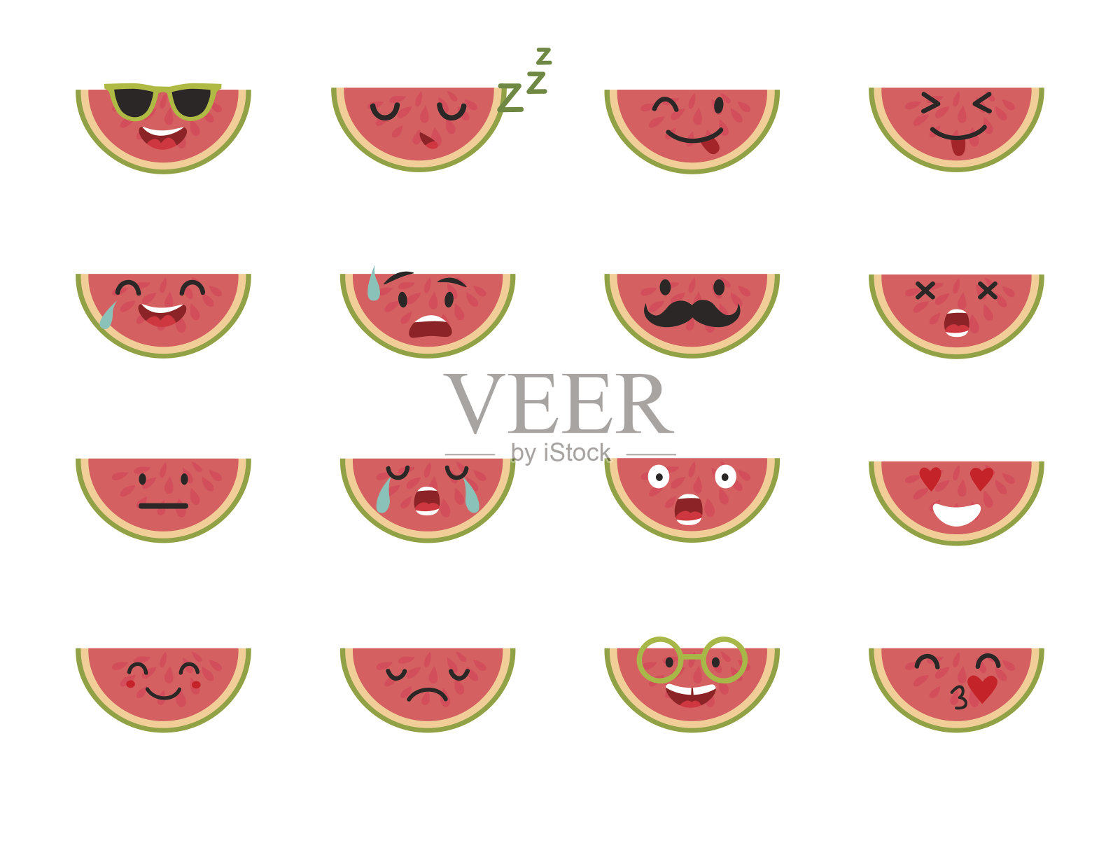 西瓜的脸。表情符号水果向量集插画图片素材